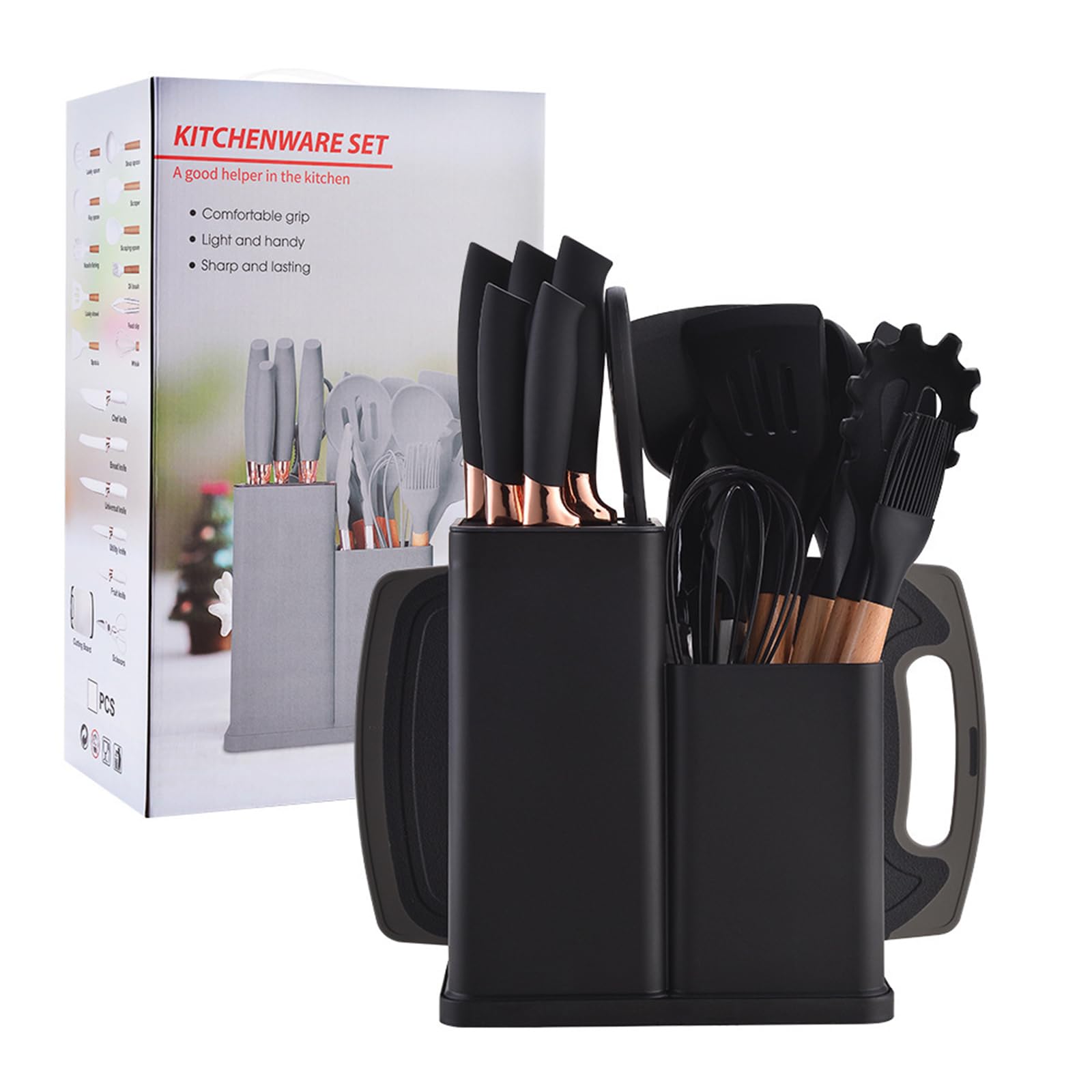 19 Piezas Utensilios De Cocina De Silicona Sin Bpa Herramienta De Cocina Antiadherente Resistente Al Calor Con Mangos De Madera Juego Utensilios De Cocina Silicona Sin BPA,19pcs, Black