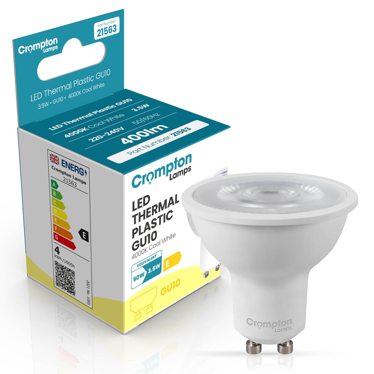 Crompton Lamps LED GU10 Spotlight Bulbs 3.5W | Dimmable | Cool White 4000K | Energy Saving Light Bulbs for Ceiling Lights | 345 Lumens | Direct Replacement | GU10 LED Bulbs — image 1