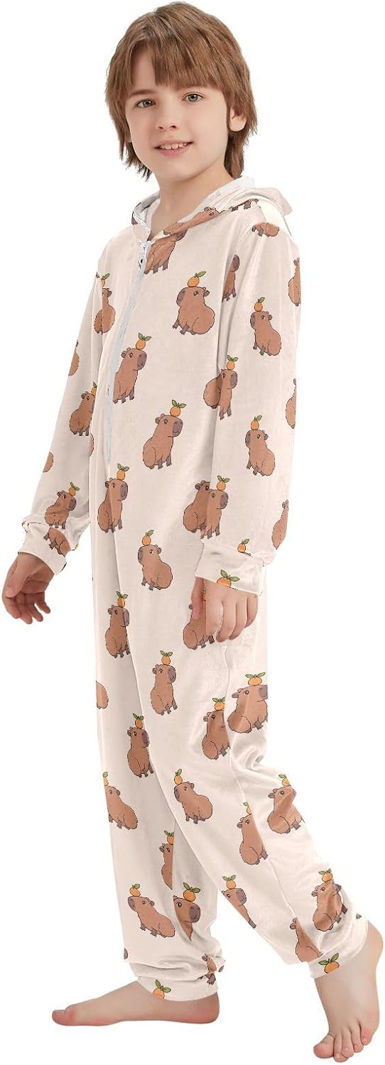 Onesie Pajamas Fleece Hooded Jumpsuit, 4-14 Years