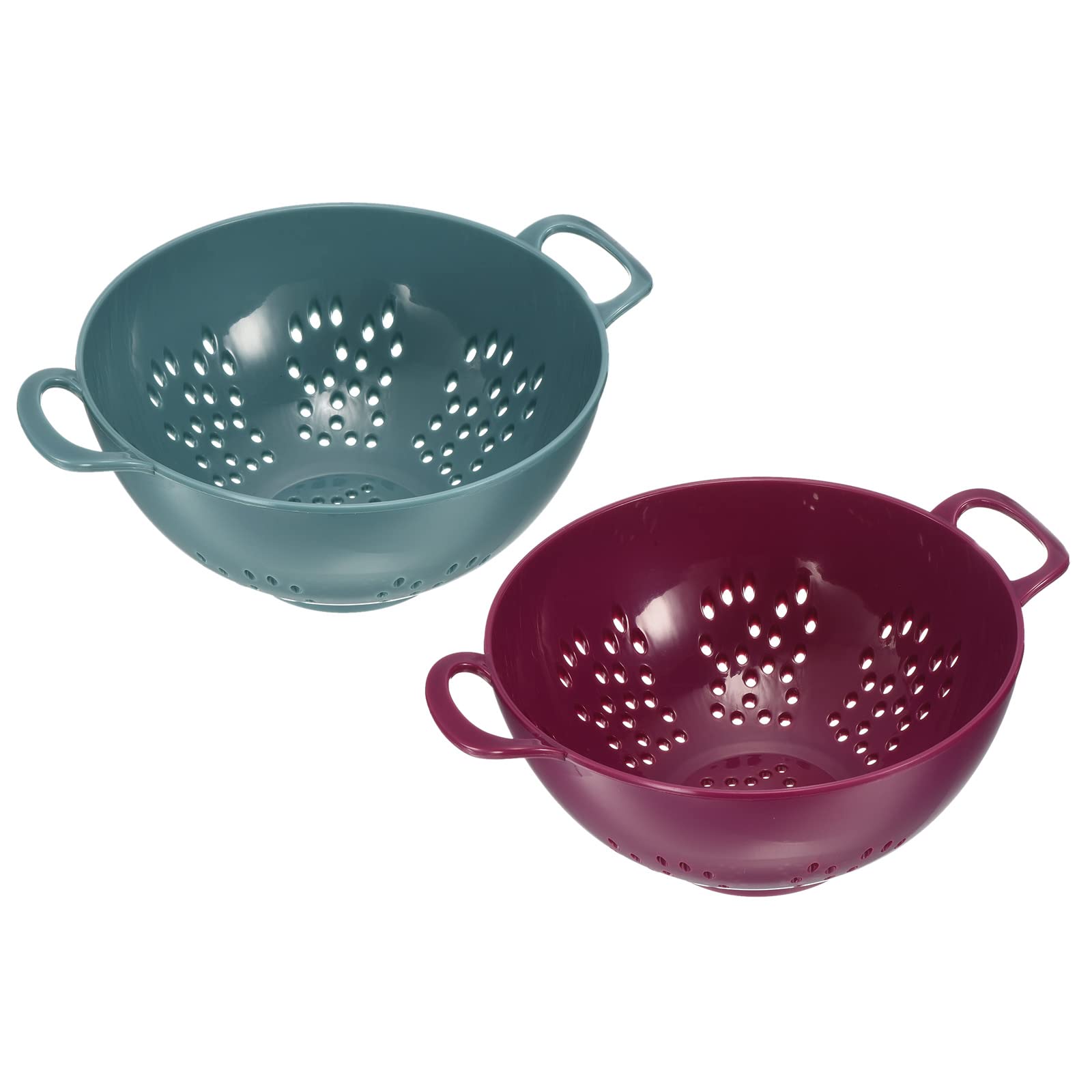 sourcing map Kitchen Colander with Handle 2Pcs, Rice Washing Strainer Plastic Fruit Pasta Drainer Basket for Vegetable Fruit-Light Blue+Purple