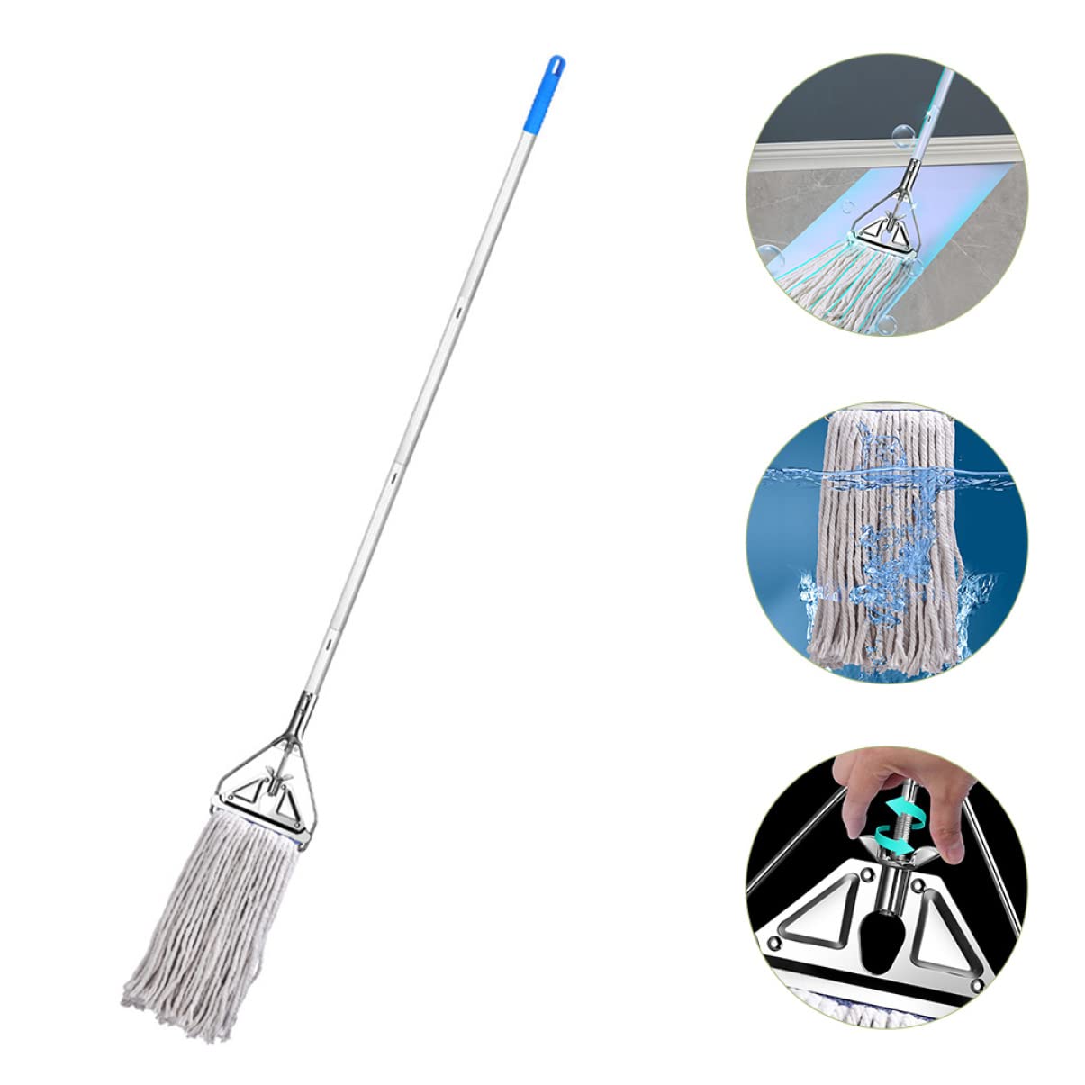 Healeved Fregona de Algodón Estructura de Aleación de Aluminio Resistente para Limpieza de Suelos Húmedos y Secos para Azulejos y Cemento Hogar
