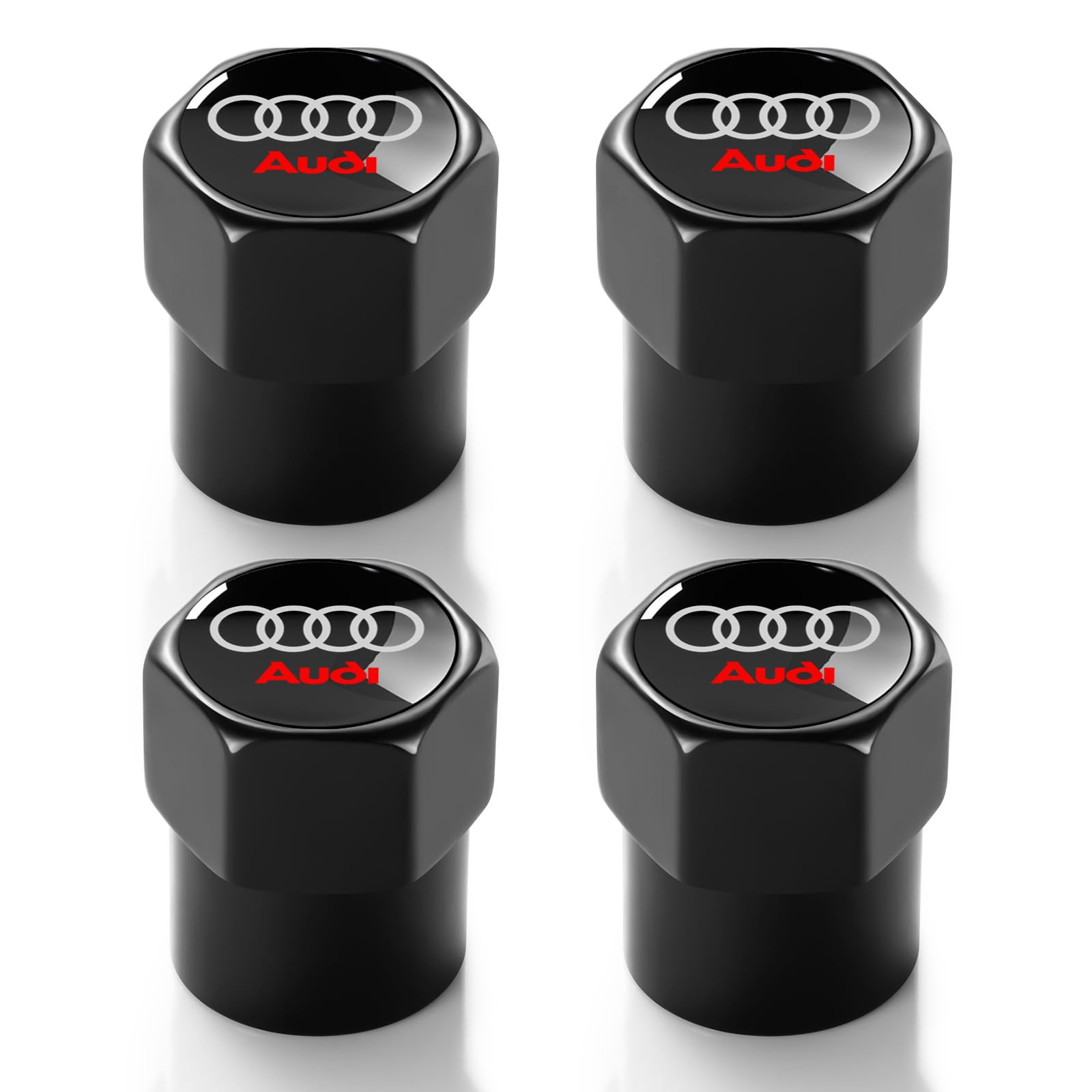 Tire Valve Stem Caps for Audi Metal Car Wheel Air caps Auto Valve Stem Caps Accessories 4 Pack Black