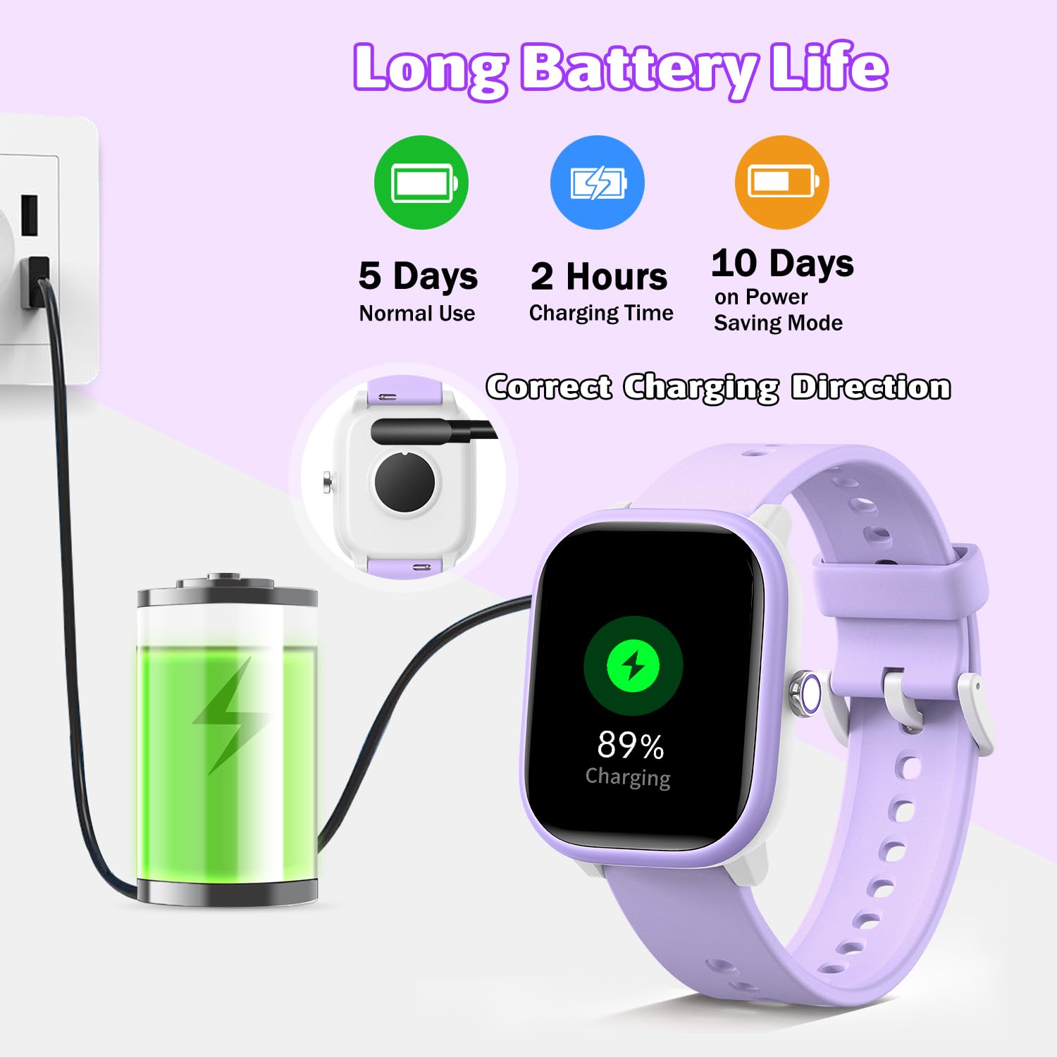 Fikami Reloj Inteligente para niños niñas No App No se Necesita teléfono, 1.83 "IP68 Impermeable Reloj Deportivo, frecuencia cardíaca, Juegos de Rompecabezas para niñas niños Adolescentes 6-16