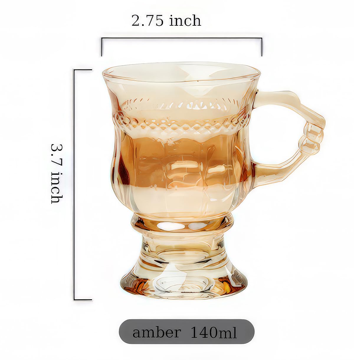 Juego de 6 tazas de té turco, tazas de té de vidrio con asas y tazas de café de vidrio con patas de 5 onzas, adecuadas para servir bebidas frías y calientes (estilo B)