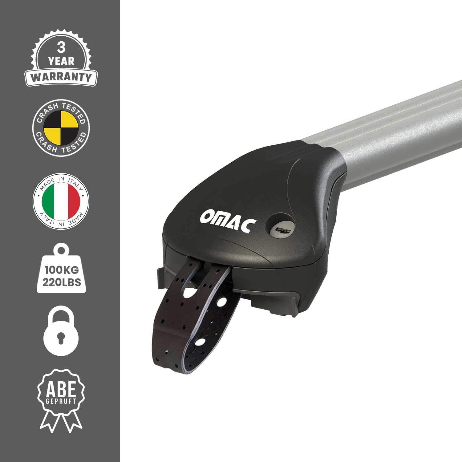 Barres De Toit Transversales OMAC Pour Dacia Duster 2023-2025 - Aluminium Gris - Pour Rails Surélevés - Compatible Porte-vélos, Coffre, Kayak