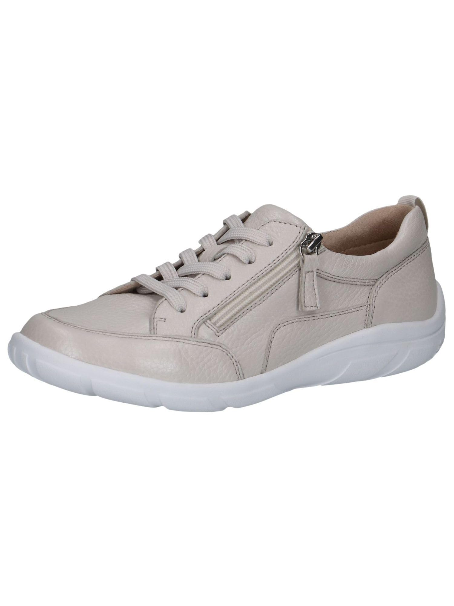 CAPRICE Women's Low-top Leather Sneakers with Zipper, Cream (Pearl Perl Dee), 7.5 UK