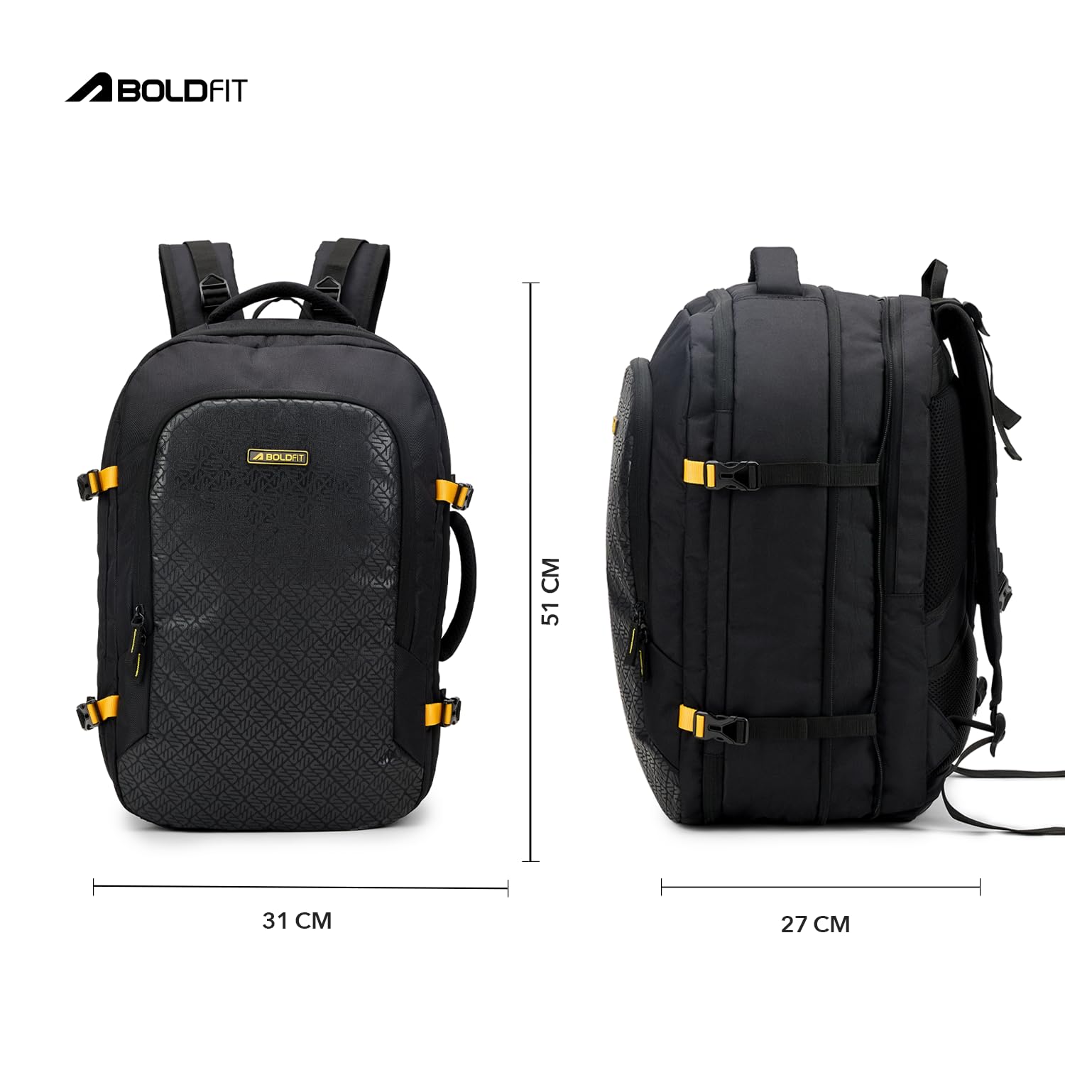 Boldfit Laptop Backpack Bag For Man & Women 40-45 Litres Laptop Bags For Men Office Use Organiser College Bag For Girls Large Spacious Travel Bag With Separate Compartment - Black yellow — Amazon image 8