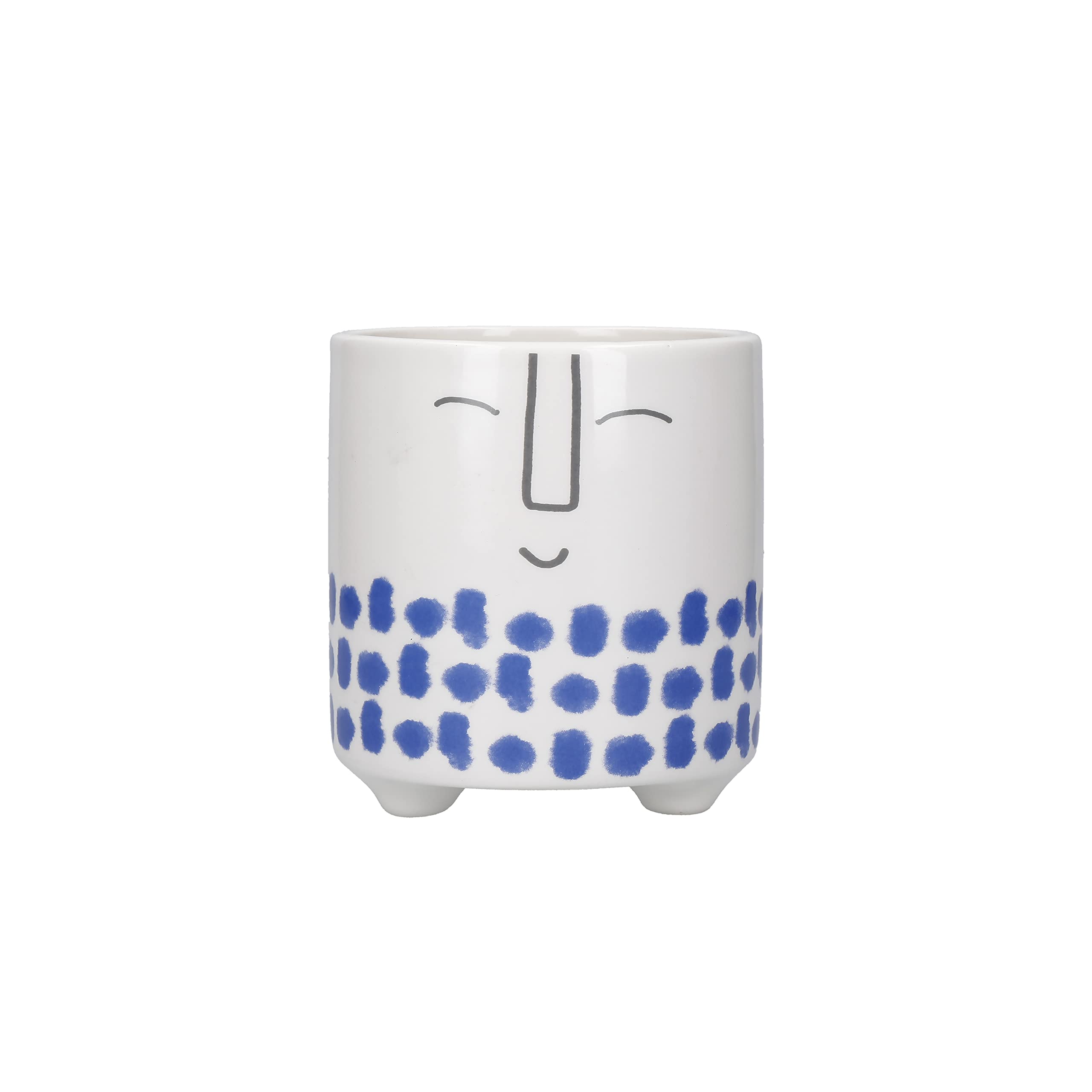 KitchenCraft Face Planter, Indoor Plant Pot for Herbs, Cactus, Succulents or Small House Plants, Dolomite, Blue Spotty, 1 x 1 x 11cm
