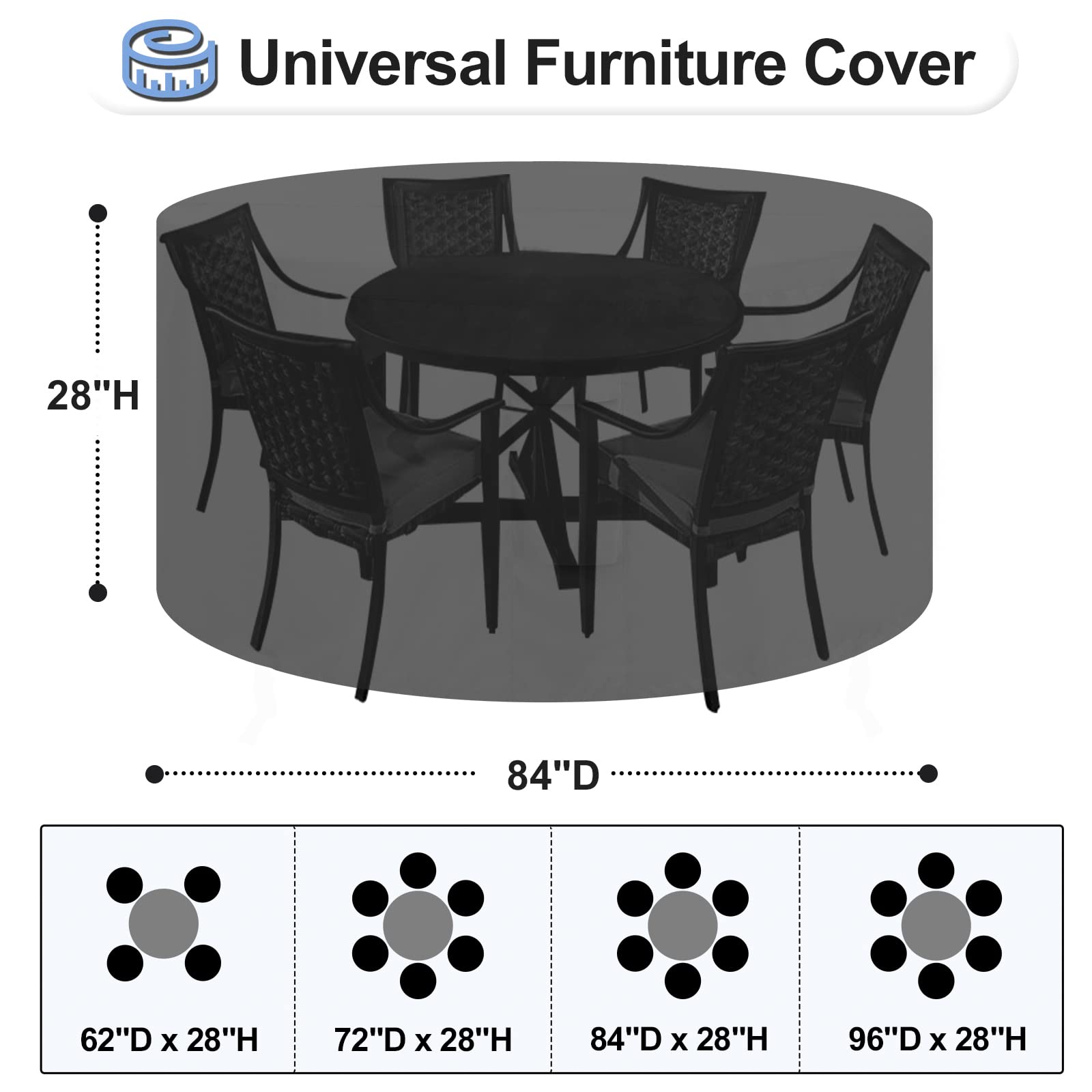 OutdoorLines Set di coperture impermeabili per mobili da giardino, copertura per divano rotondo, copertura sezionale esterna resistente alle intemperie per terrazza, prato e cortile, 213,4 cm di
