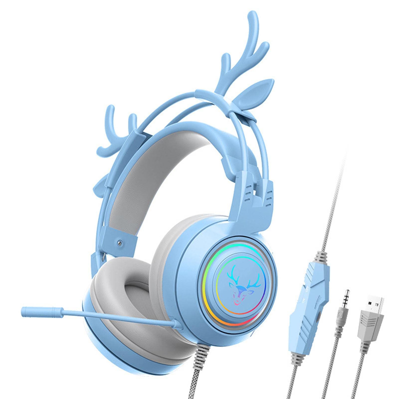 Wired Gaming Headset with Microphone 3.5mm USB Lightweight for Tablet Laptop Blue-image-33