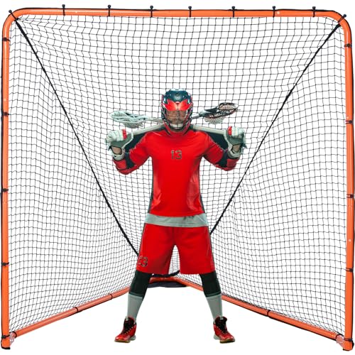 VEVOR Folding Lacrosse Goal, 6' x 6' Lacrosse Net, Portable Backyard Lacrosse Training Equipment, Steel Frame Training Net, Quick & Easy Setup Lacrosse Goal, Perfect for Youth Adult Training, Orange