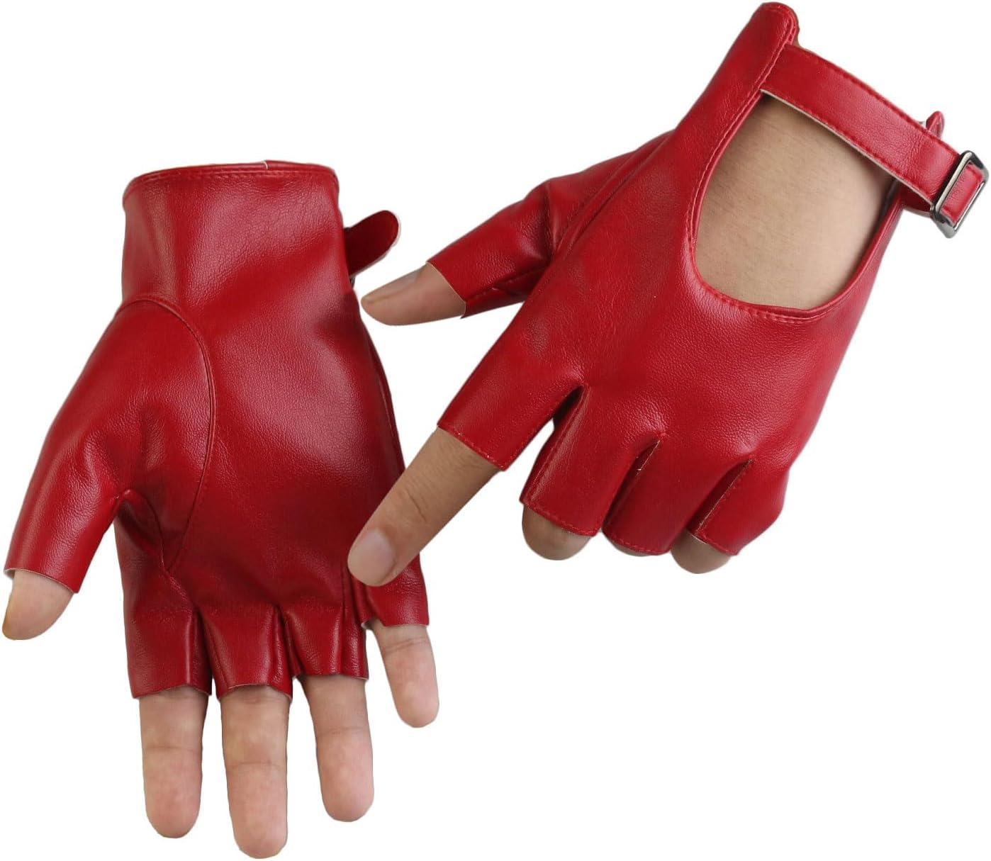 Women Fingerless Faux Leather Gloves Punk Rock Gothic Half Finger Gloves Unlined Motorcycle Costume Dancing Performance Gloves, One Size