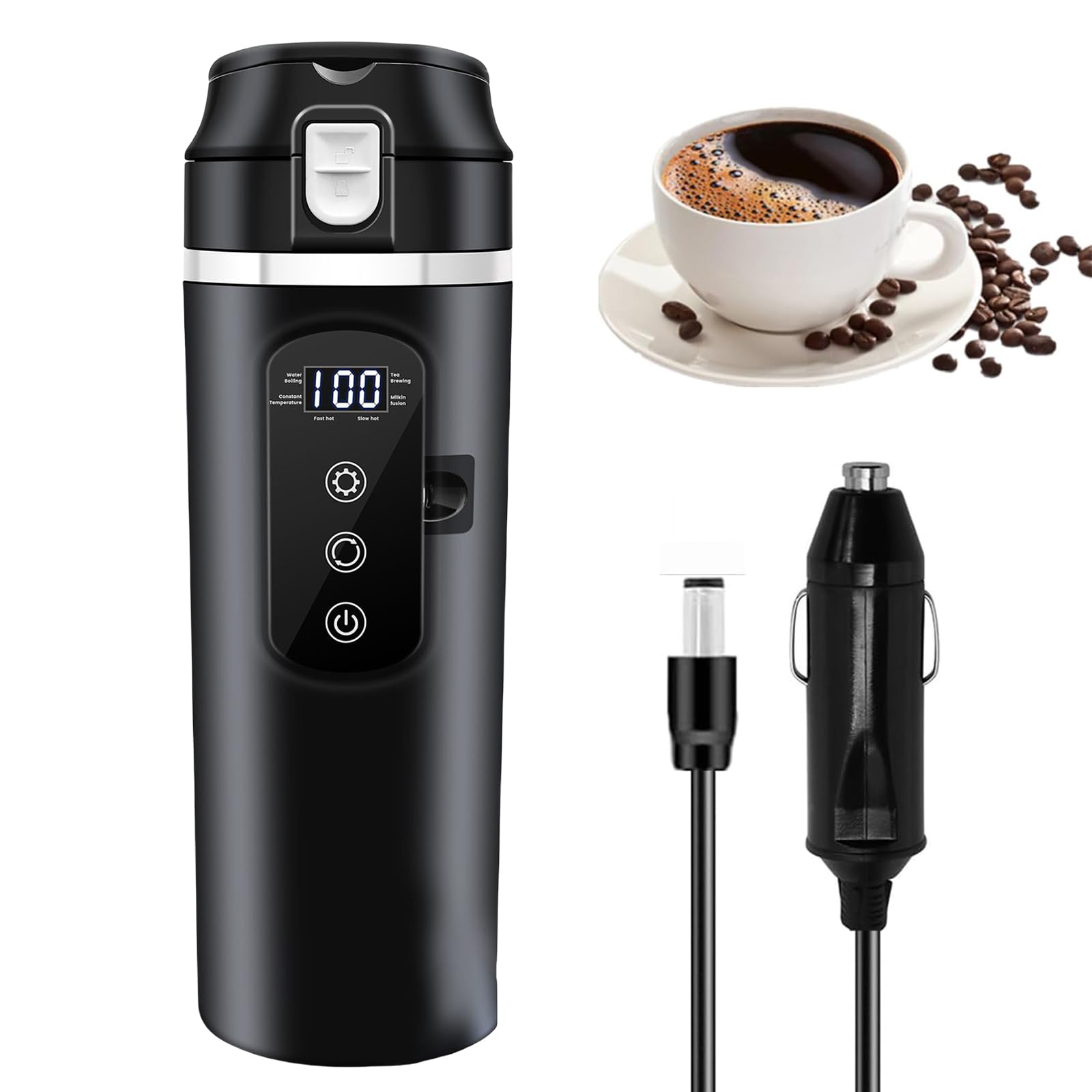 Bollitore elettrico da viaggio in auto: bollitore portatile per auto, 500 ml, mini bollitore, a prova di perdite, in acciaio inox, bollitore da viaggio per tè, caffè, latte per bambini auto
