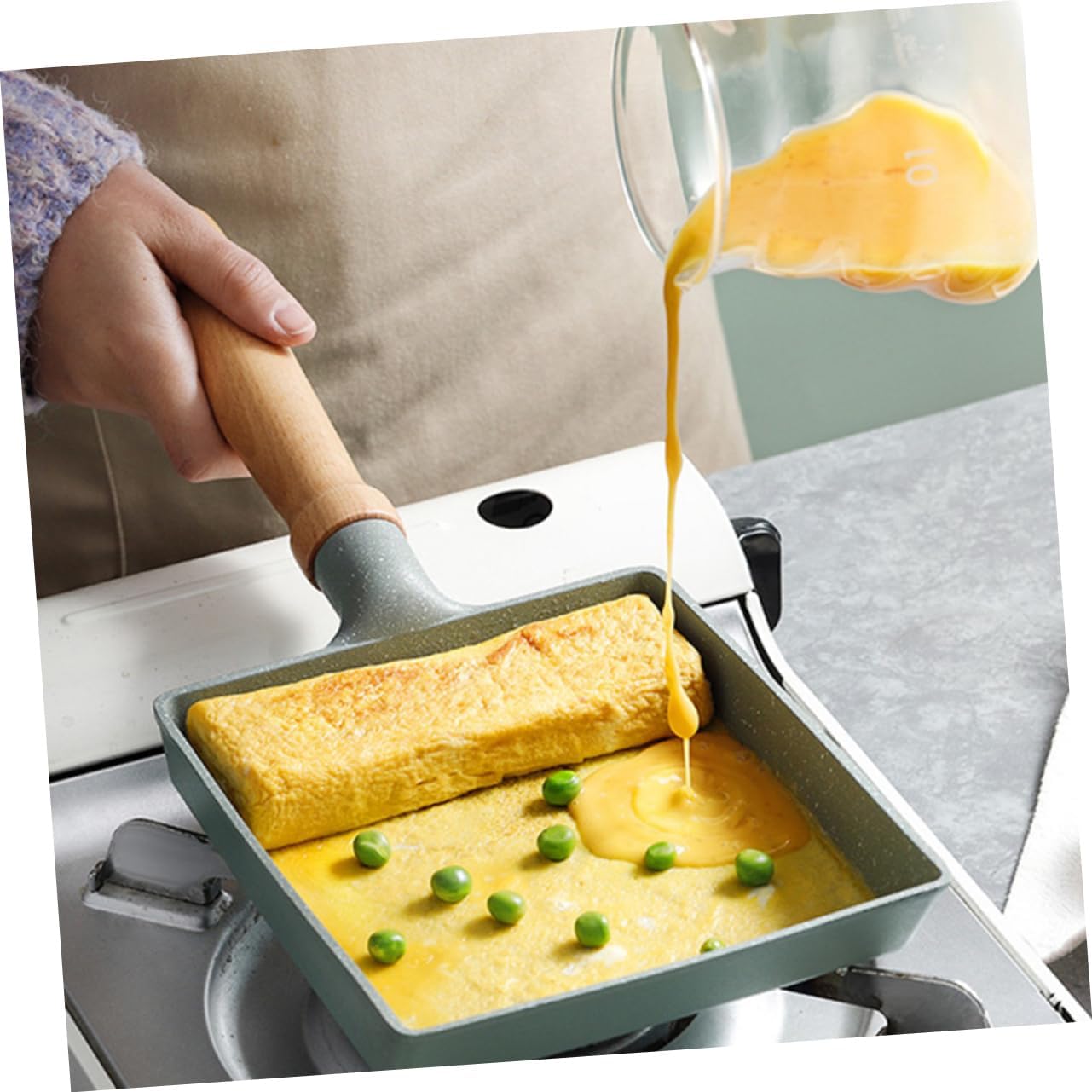 Unomor Omelette Pan Hanging Non-stick Frying Pan Flat Bottom Heat-resistant Handle Breakfast Cooking Home for Eggs Steaks