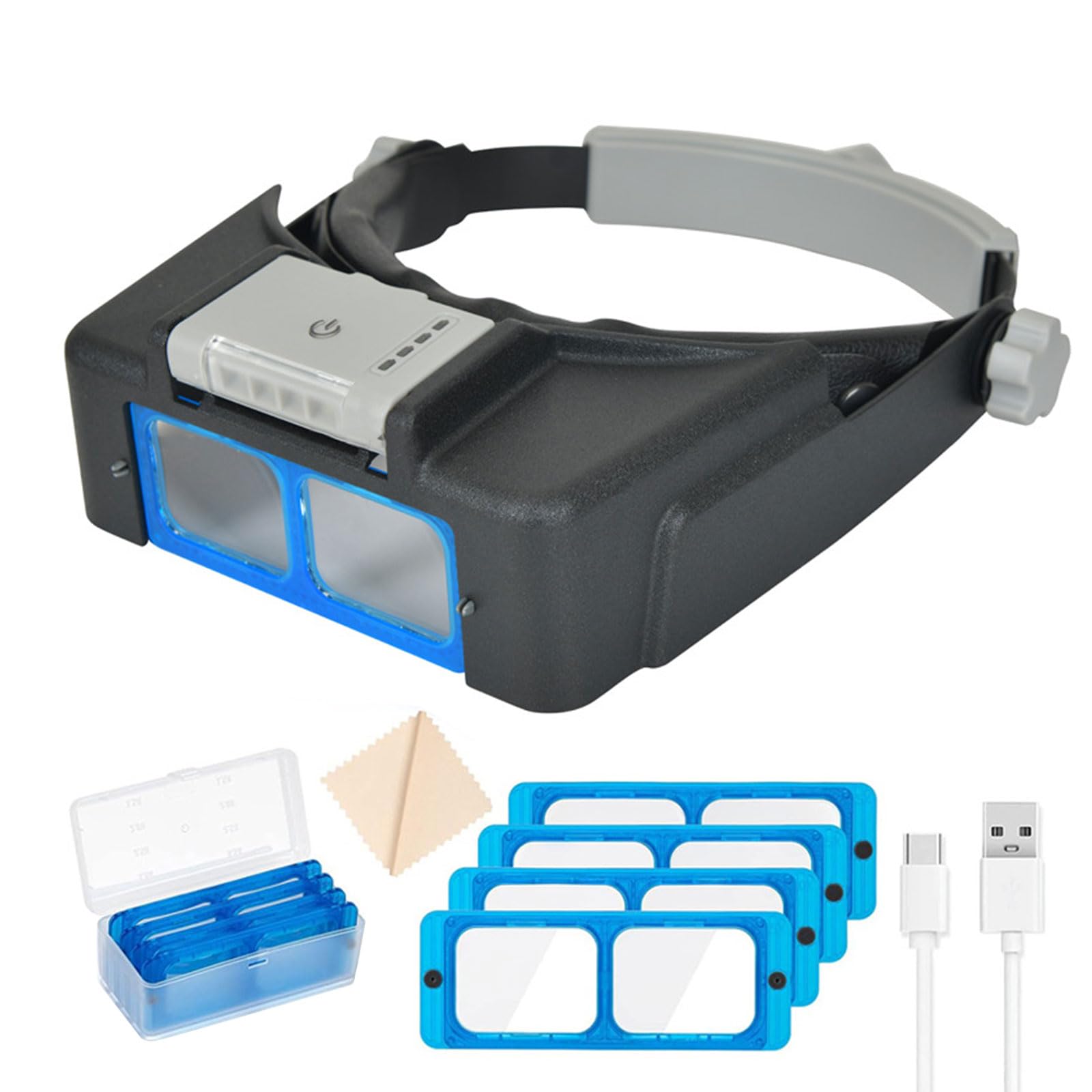 Cordless Magnifier Headgear Optical Enlarge & 4 Adjustable LEDs Hands Frees Magnifiers for Intricate Repair Tasks Magnification Headband Magnifier Glass