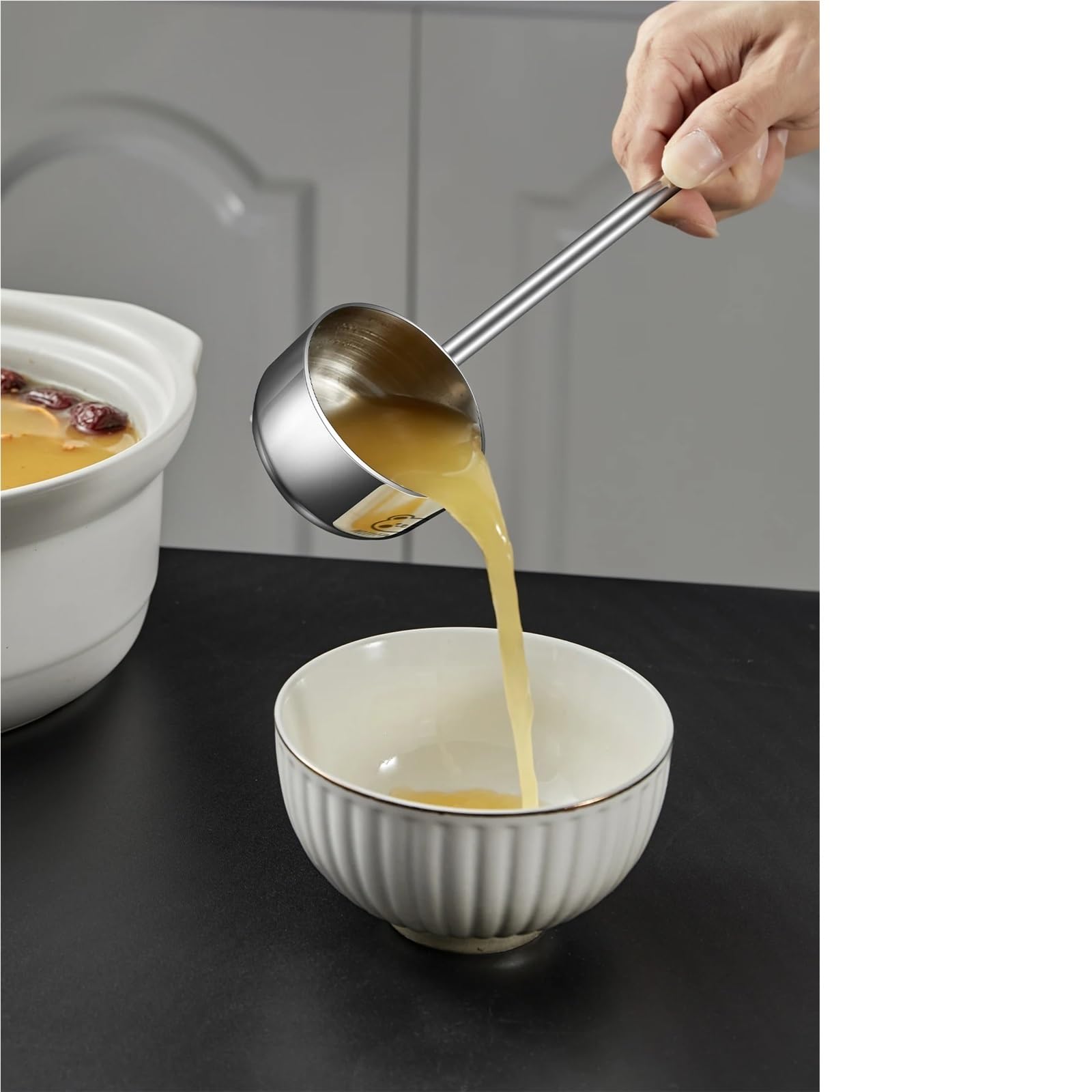 Cucchiaio Cucina Olio for condimenti multifunzionale in acciaio inossidabile con cucchiaio for salsa a manico lungo for la cottura in cucina(B Style L)