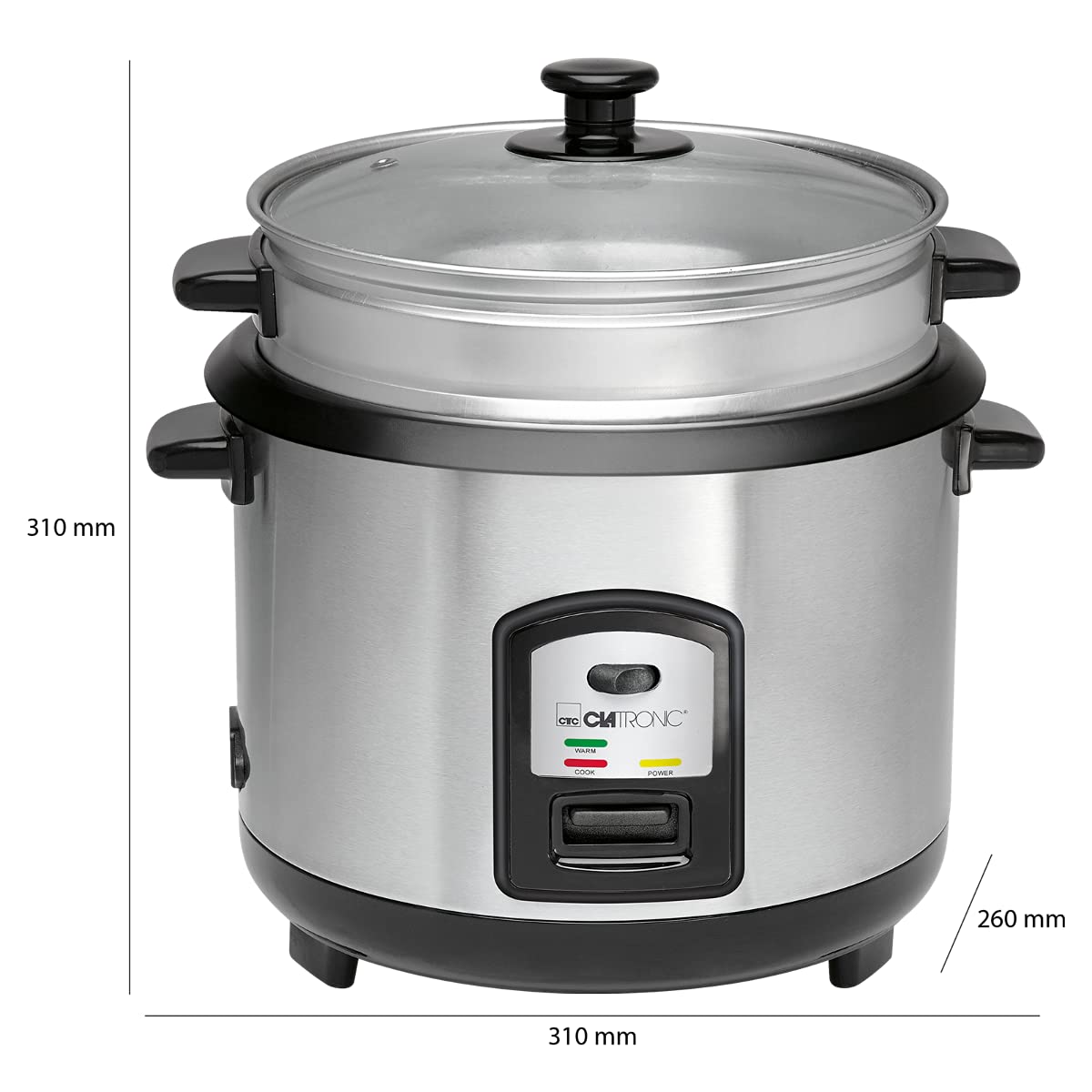 Clatronic RK3567 Cuiseur Riz et Cuisson Vapeur - 700 W, 220–240 V, 1.8L, Argent