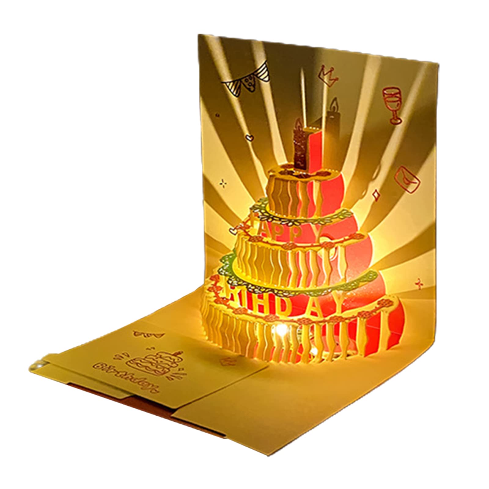 Kalttoy 3D Musical Birthday Card with LED Light 3D Greeting Cards with Music Birthday Cake Card for All Occasion Gift Unique