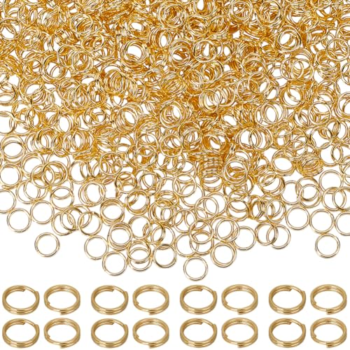 SUNNYCLUE 1 Box 500Pcs 5mm Real 18K Gold Plated Jump Rings Split Keyrings Bulk Double Loops Stainless Steel Small Metal Rings for Jewelry Making Supplies DIY Necklace Bracelet Earrings Keychains
