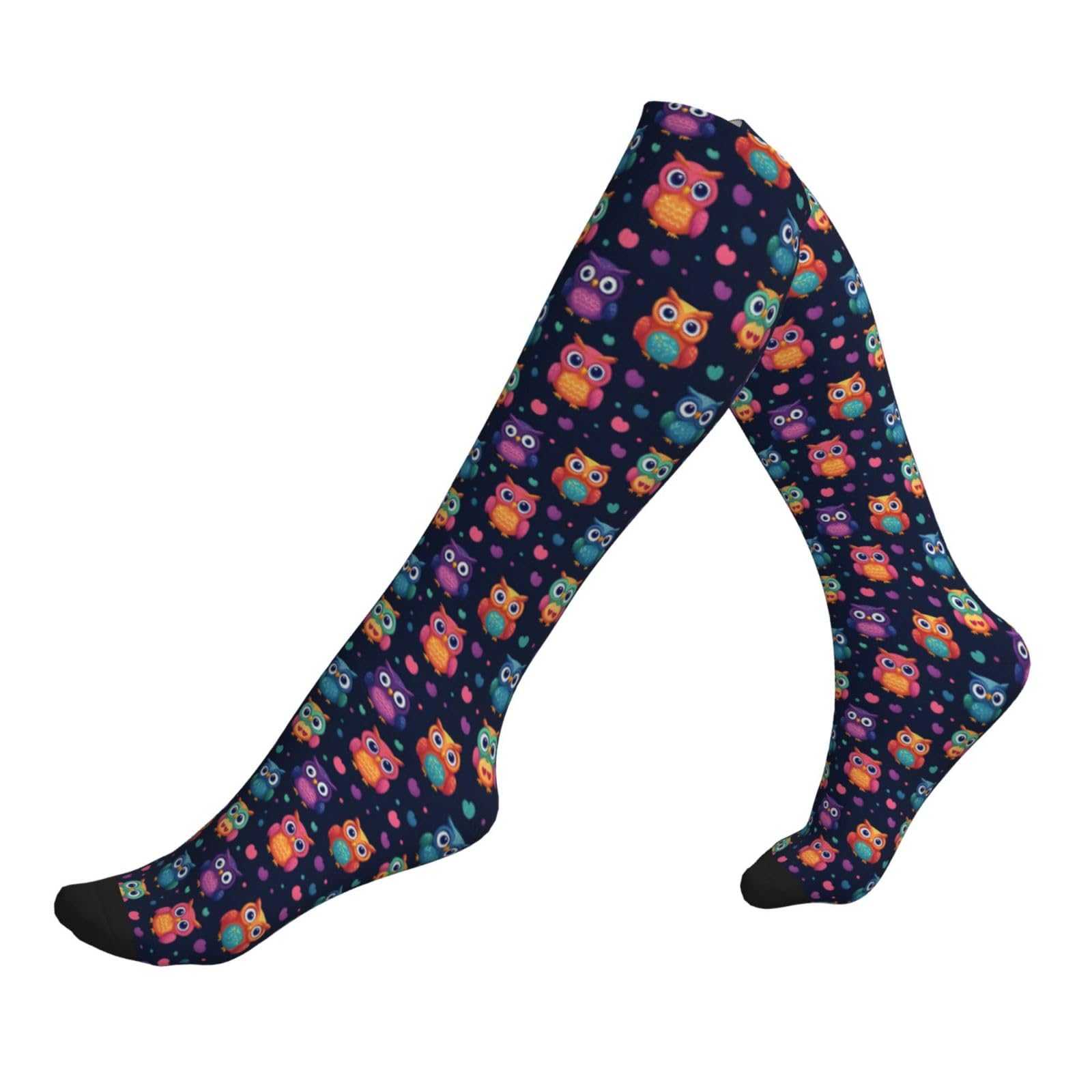 peiyeety Cute Owl Colorful Print Compression Socks for Women Men 15-20 mmHg Support for Nurses Travel Running Athletic, Compression Stockings Support Socks