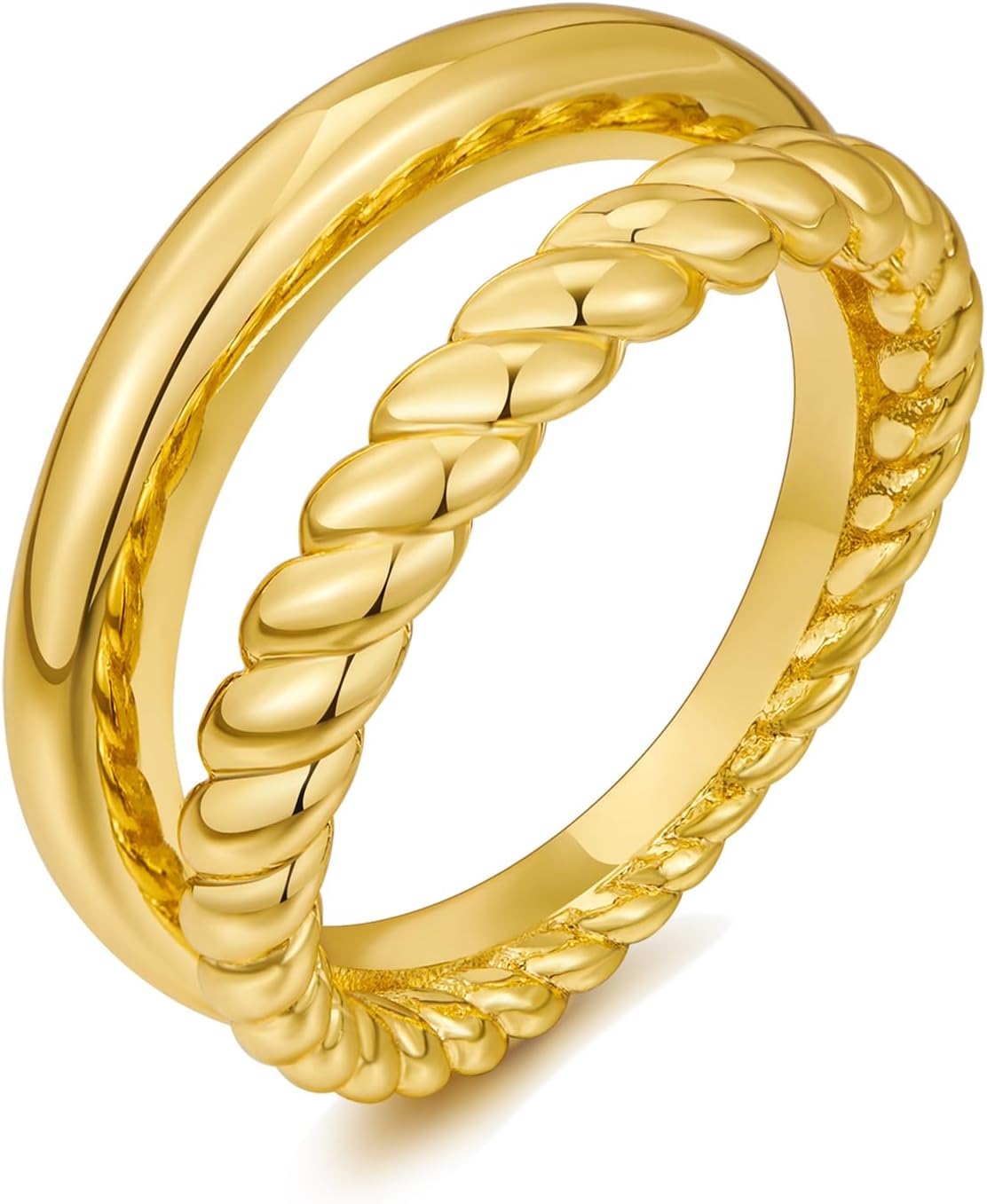 WOWORAMA Chunky Gold Rings for Women Double Layer Statement Ring Trendy Twisted Stackable Rings Double Lines Band Ring Fashion Jewelry Size 7/8/9