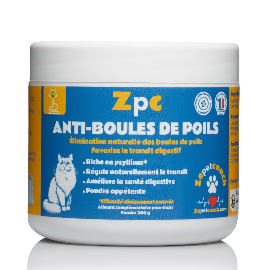 Complément Chat Anti Boules de Poils – Trichobézoards – Transit et Digestion Optimale – Constipation – Psyllium, Taurine, Chicorée – Naturel, Saveur Volaille – 250g