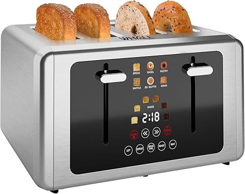 whall 4 Slice Touch Screen Toaster, Stainless Steel Toasters Digital Timer, Dual Control Panel Toasters6 Shade Settings6 Bread Types, Smart Wide