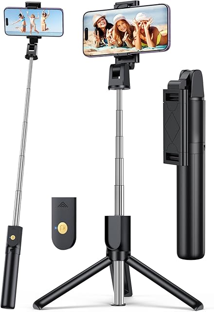 Selfie Stick,3 in 1 Bluetooth Selfie Stick Tripod,Extendable and Portable Selfie Stick with Detachable Wireless Remote&Stable Tripod Stand,Compatible with iPhone/Samsung/Galaxy/Huawei iOS and Android