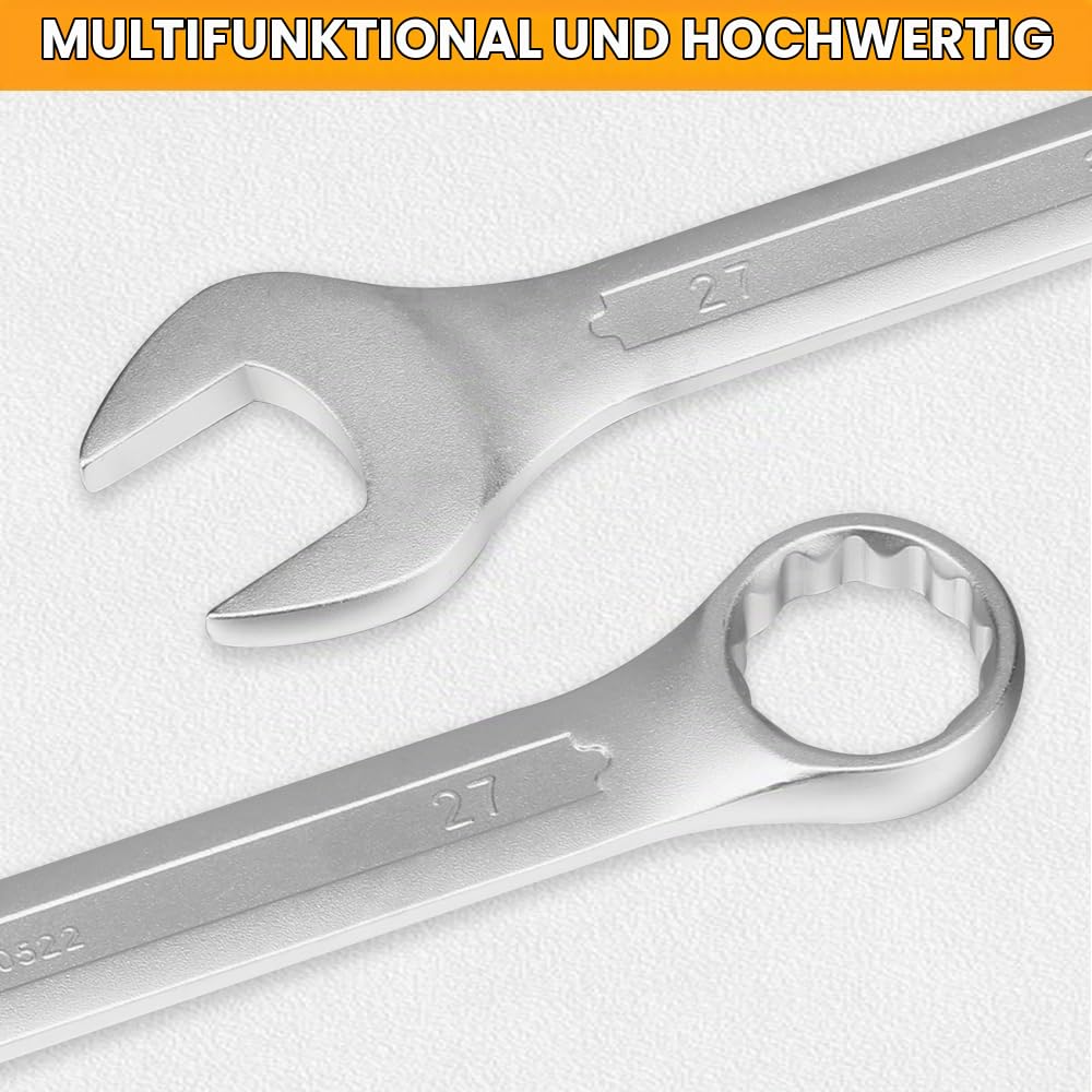 Hoteche 16-teiliges Ringmaulschlüssel Set, Cr-V Chrom, 6-32mm, mit Rolltasche