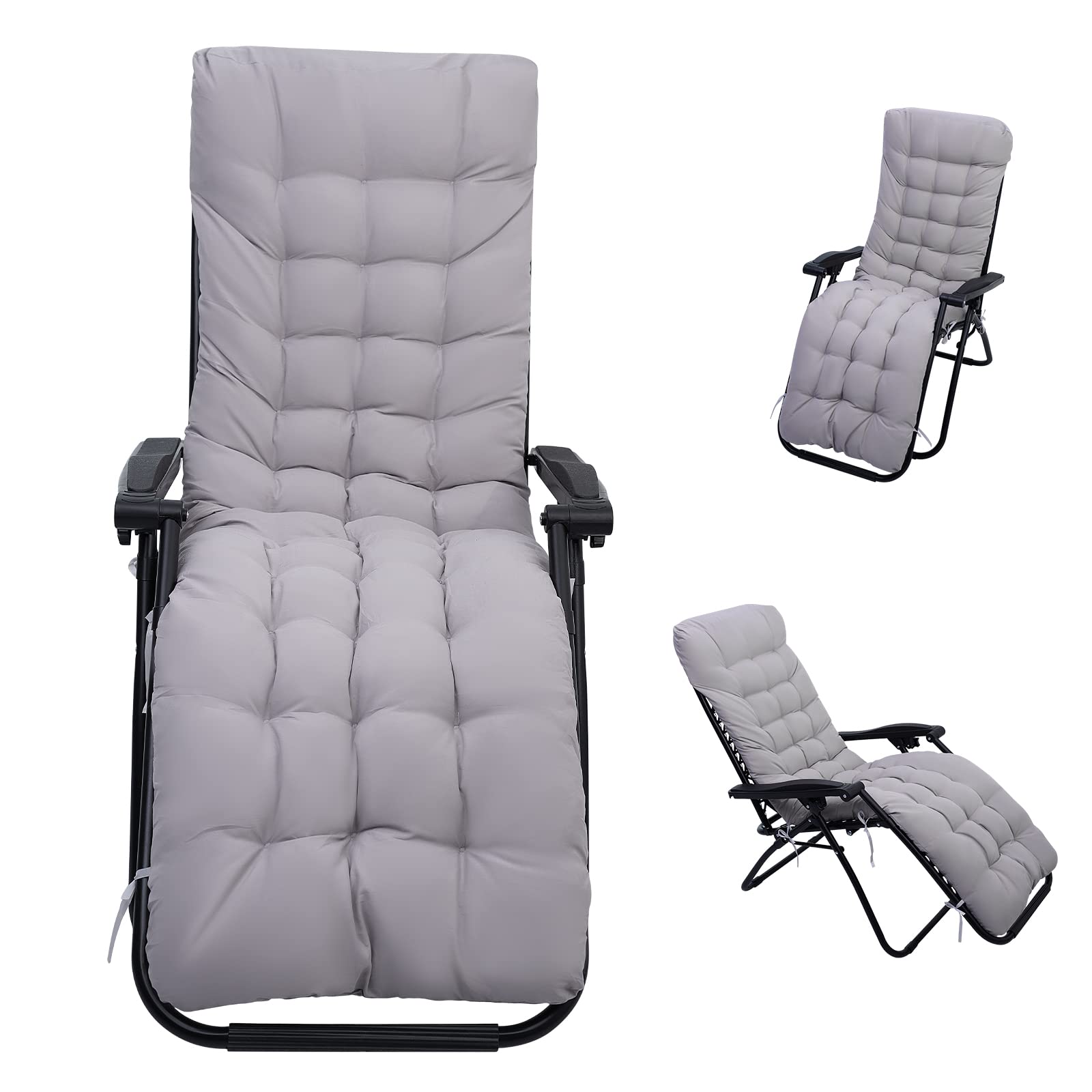 wawofun Sun Lounger Cushions Replacement, 170 * 53cm Thick Bench Chair Cushion Sunbed Cushions for Sunloungers Garden Recliner Chair Pad Anti-Slip Cushion, Grey