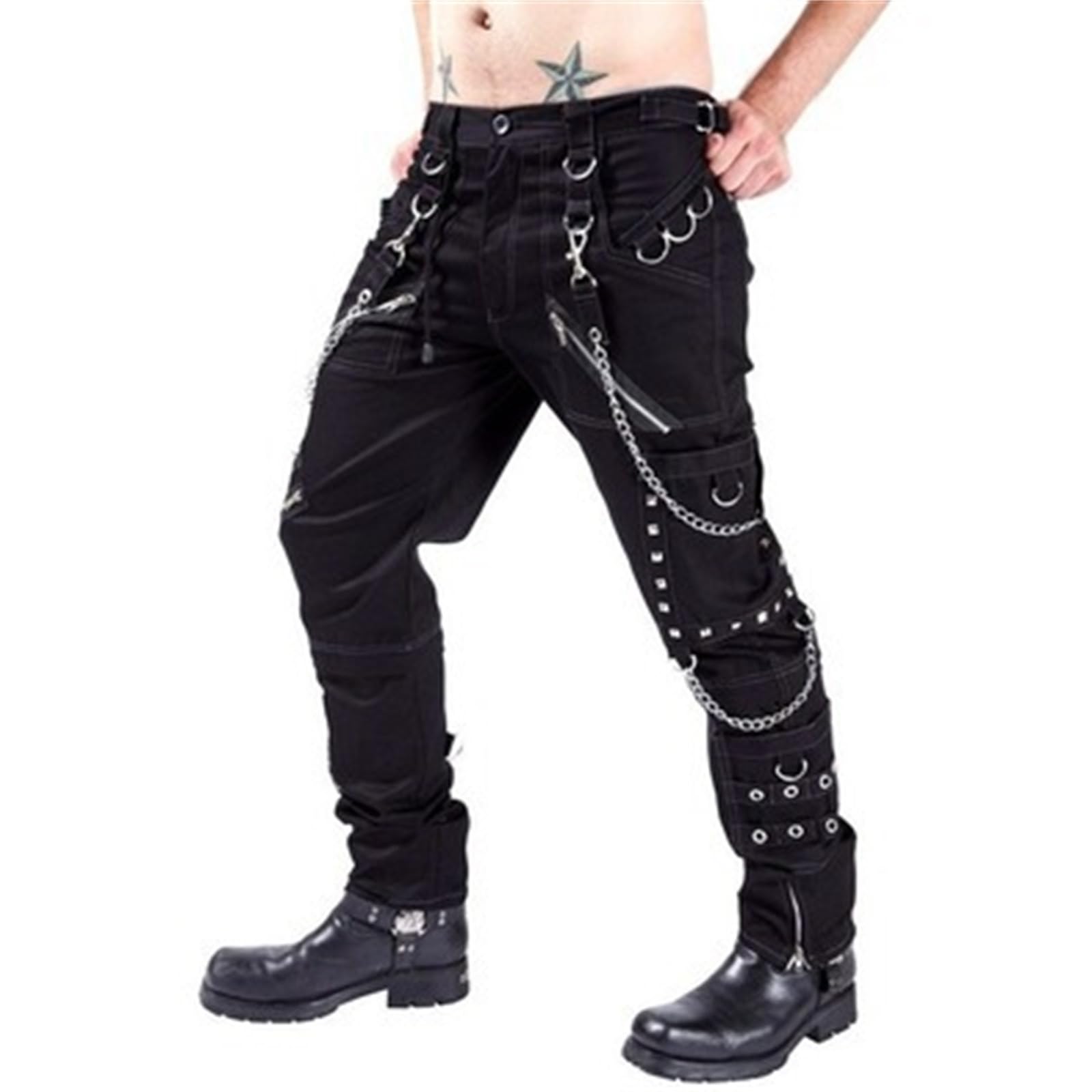 Pantaloni in tessuto da uomo, stile steampunk, gotico, streetwear, rockwear, con catena, stile retrò, larghi scuri, per il tempo libero, Y2K, Harajuku, pantaloni tradizionali, hip-hop, punk, rock
