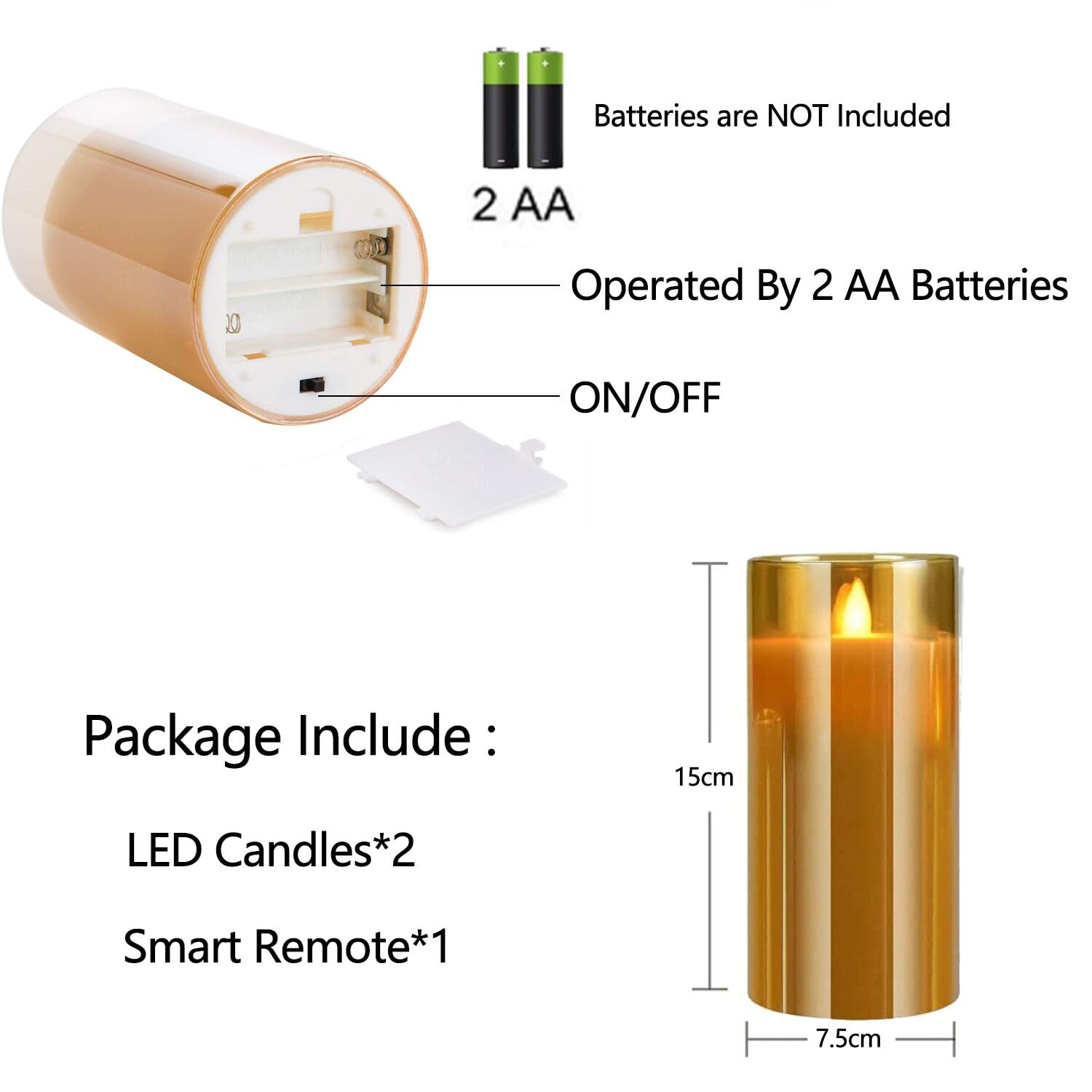 Candele LED 2 pezzi, Flickering Flameless Candele, Candele a Batteria with Glass con Telecomando a 10 Tasti, Realizzato in Vera Paraffina,con Funzione Timer 24 Ore per Decorazione, Festa-15cm Marrone
