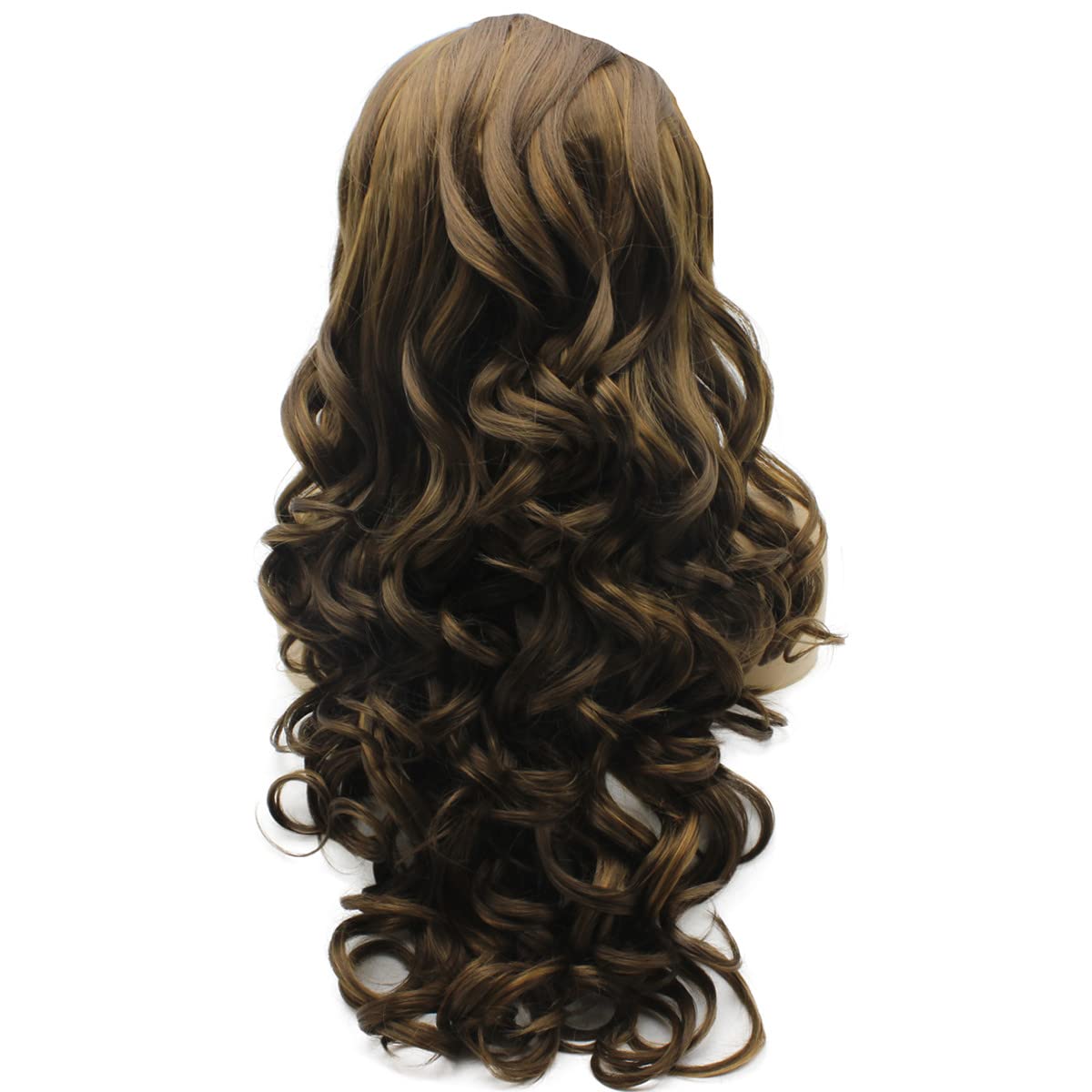 iwonawig Iewig Long Wavy Highlight Brown Natural Lace Front Wig Synthetic