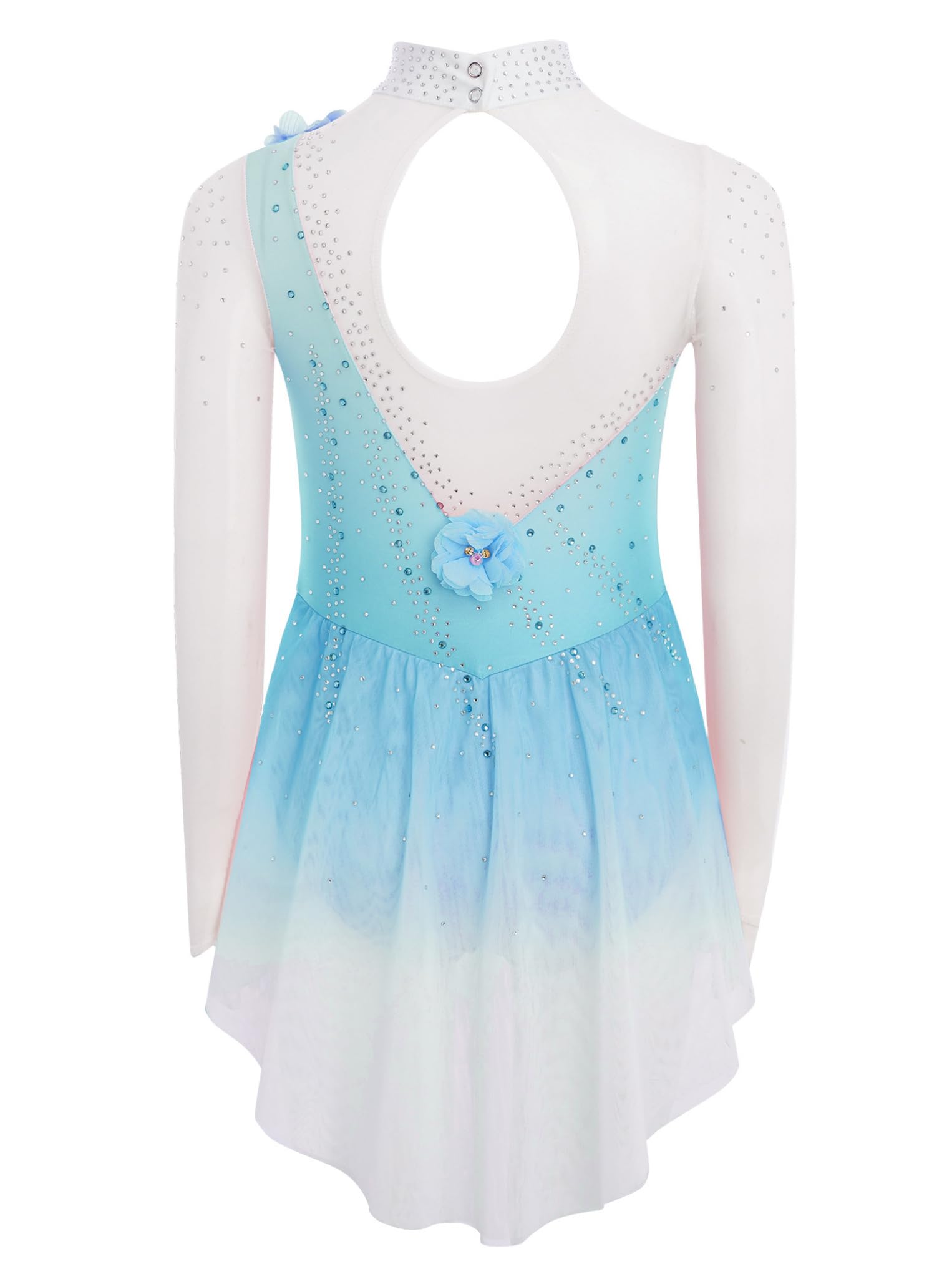 Oyolan Robe Patinage Artistique Fille Tenue Patinage sur Glace Justaucorps Manches Longues Strass Costume