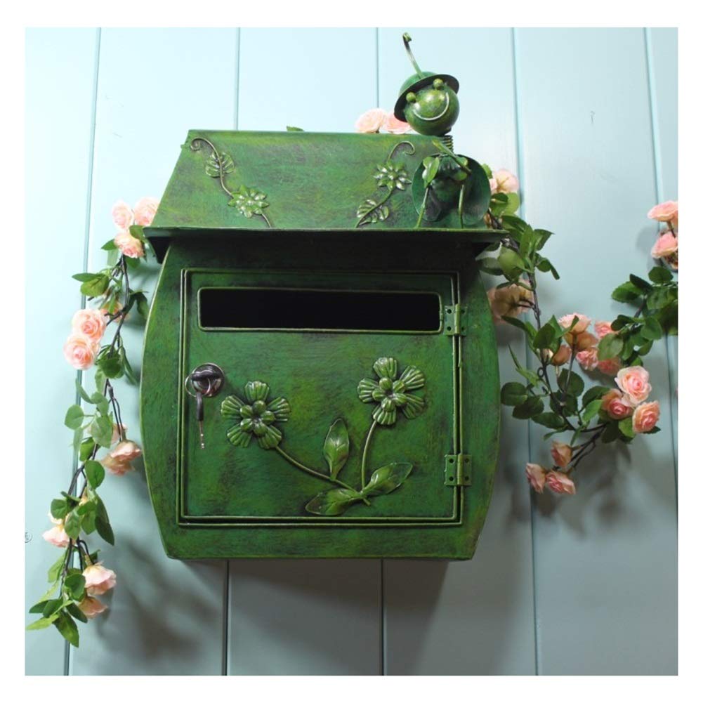 letter box， Letter Box European Classical Villa Mail Pastoral Retro Wall Mounted With Lock Mailbox Waterproof Outdoor Postbox(Green)