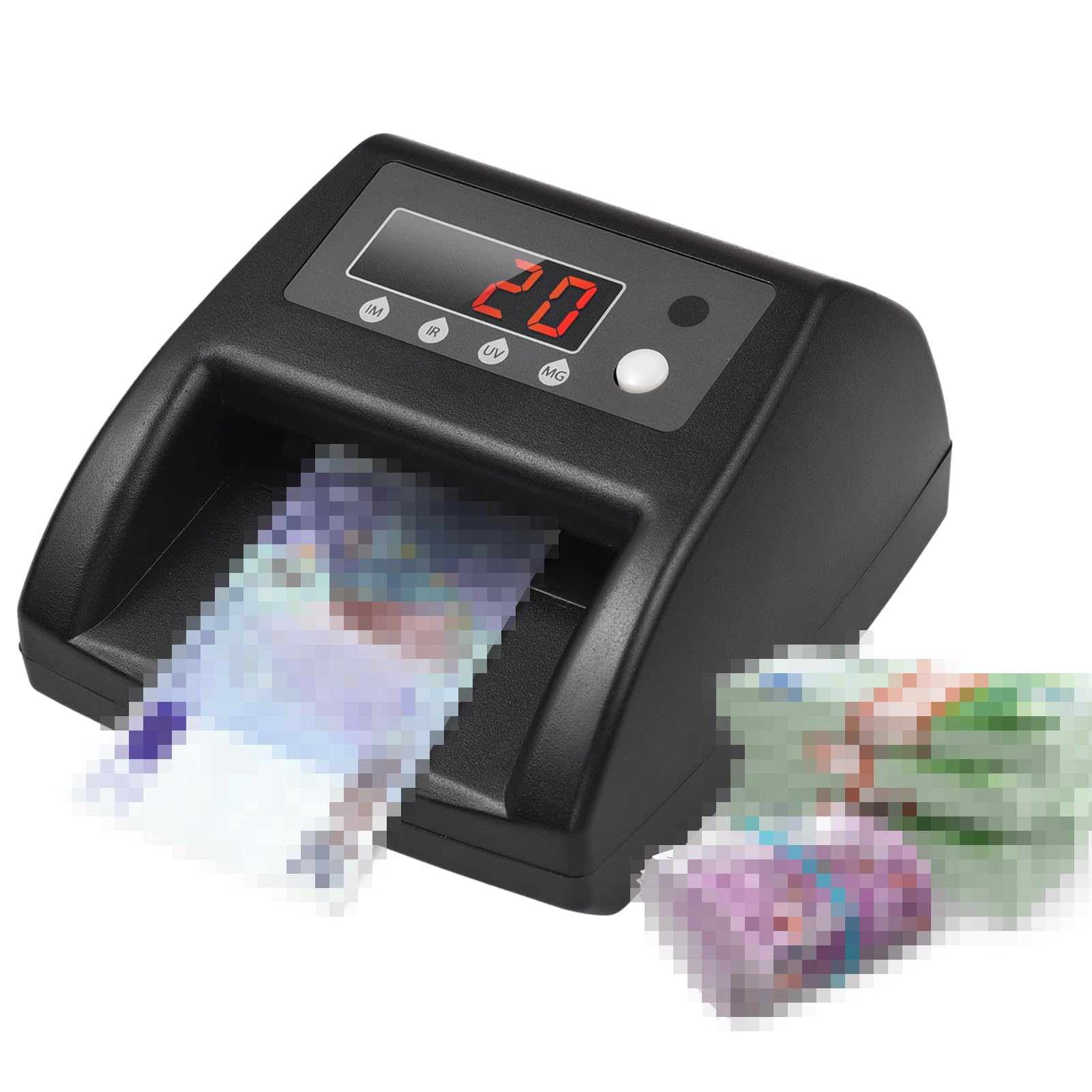 Fafeicy Mini Rilevatore UV di Banconote Contraffatte con Rilevamento di Immagini UV MG IR di Livello Bancario per Negozi Alimentari Ristoranti Hotel Piccole Imprese (Spina europea)