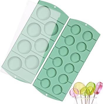 QELEG Silicone Lollipop Molds with Lids, Round Chocolate Hard Candy Sucker Molds 2&1.2inches Lollipop Moulds for Thanksgiving Christmas Parties, Green