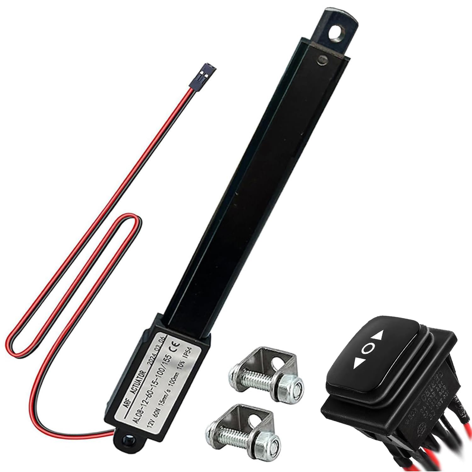 Mini 12V 4"Stroke Electric Linear Actuator, 60N(13.4Lbs),Speed 15mm/s Linear Motion Actuator, Waterproof Linear Actuator with Waterproof Switch and Bracket,for Window Ppener,Robot (100mm)