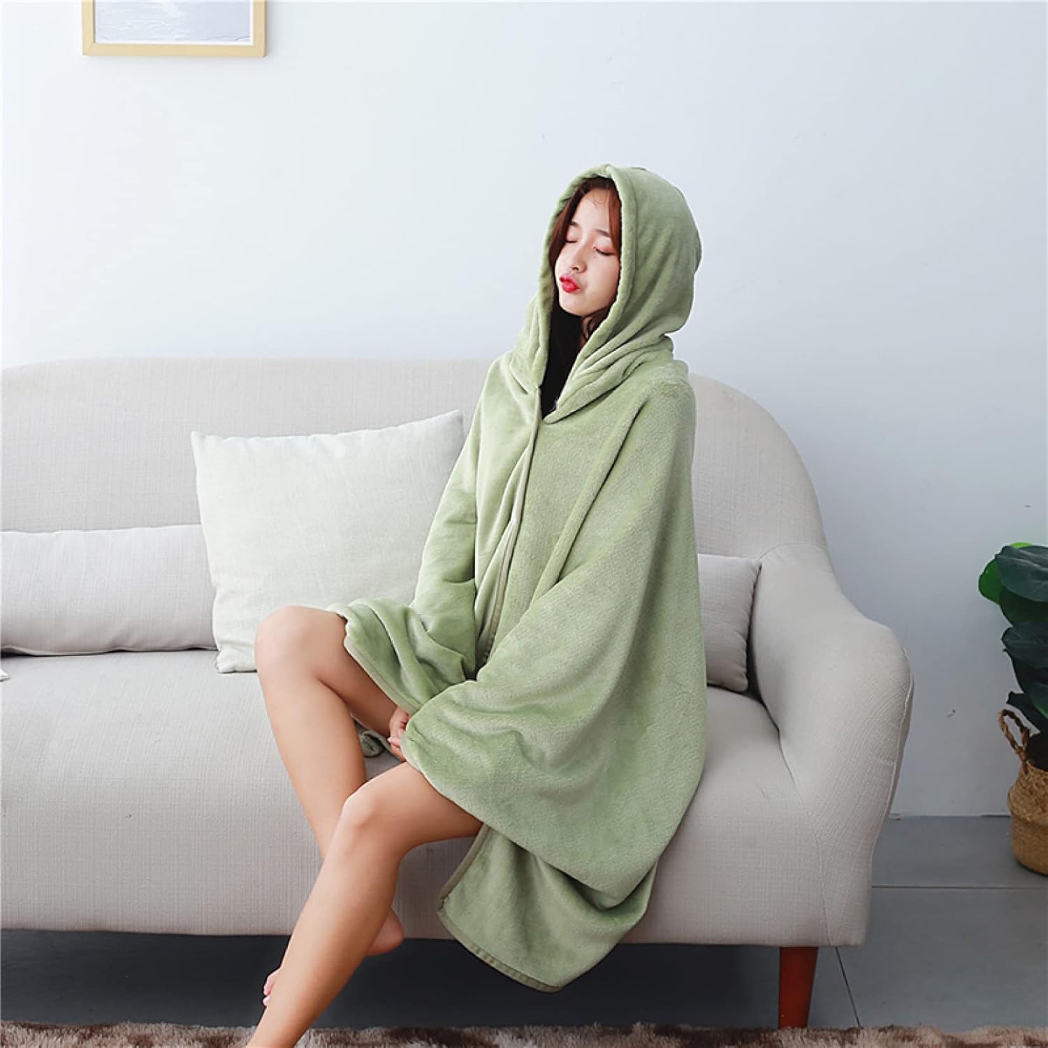 着る毛布 ポンチョ 1 90cm ルームウェア 男女兼用 あったか フード付き ボタンタイプ 冬 ライドグリーン プレミアムマイクロファイバー 静電気対策 洗える フランネル ふわふわ 部屋着 仕事 勉強 昼休み 防寒 学生 可愛い 着るブランケット