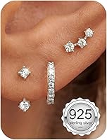 FIASASO 3 Pairs 925 Sterling Silver Hypoallergenic Earrings Set - 14K Gold Plated Hoop Stud Cartilage for Sensitive Ears, Non-Tarnish Dainty Stacks