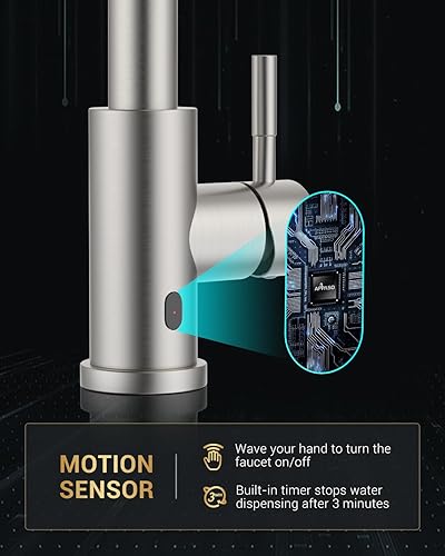 Vista 161 de APPASO Grifo de cocina cuadrado con filtro, grifos de fregadero de 3 vías negro mate con rociador extraíble, 2 modos, arco alto, moderno, 2 asas