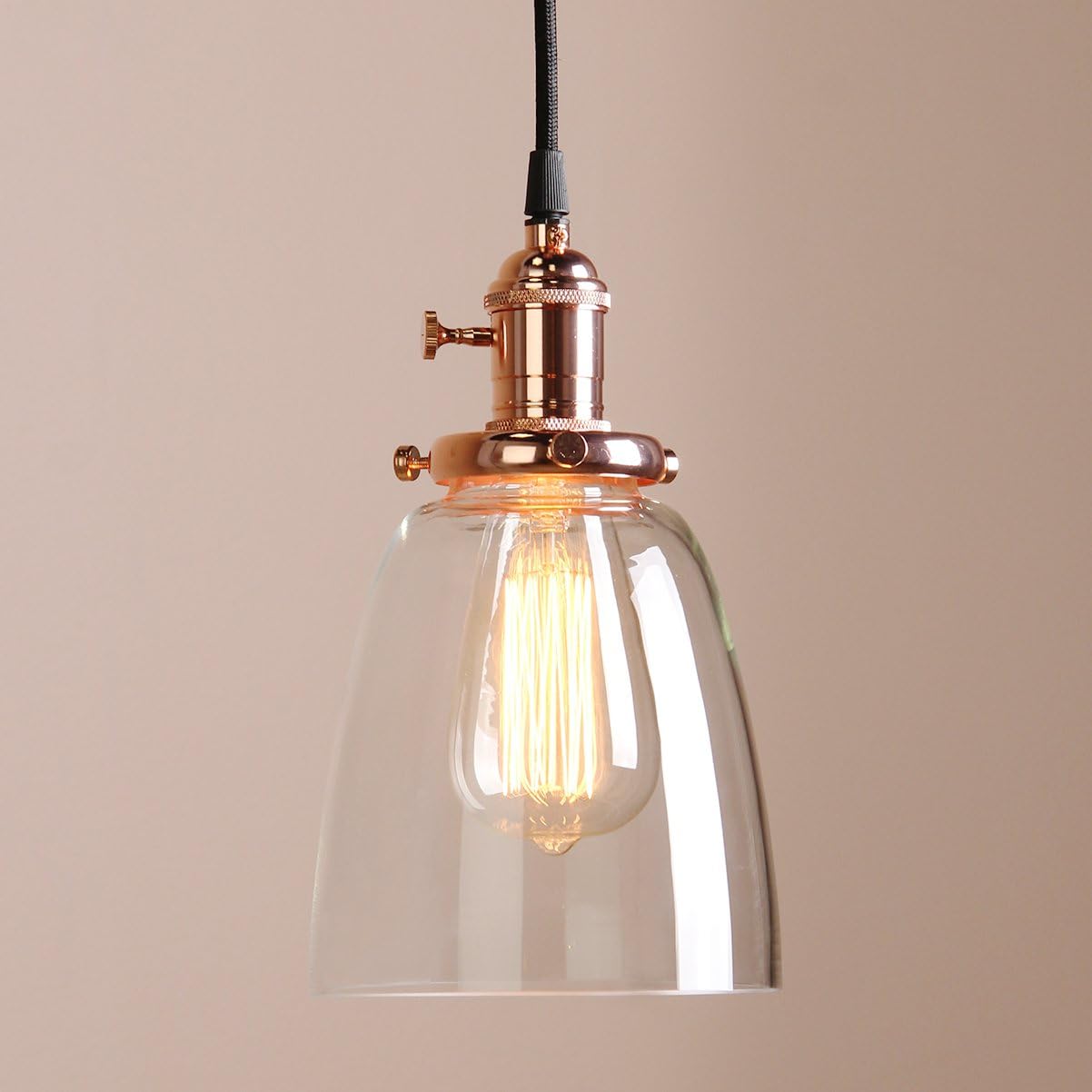 Buyee® Vintage copper finish Clear Glass Fixture Loft Coffee Bar Kitchen Hanging Pendant Lamp Light (copper finish) [Energy Class A++]