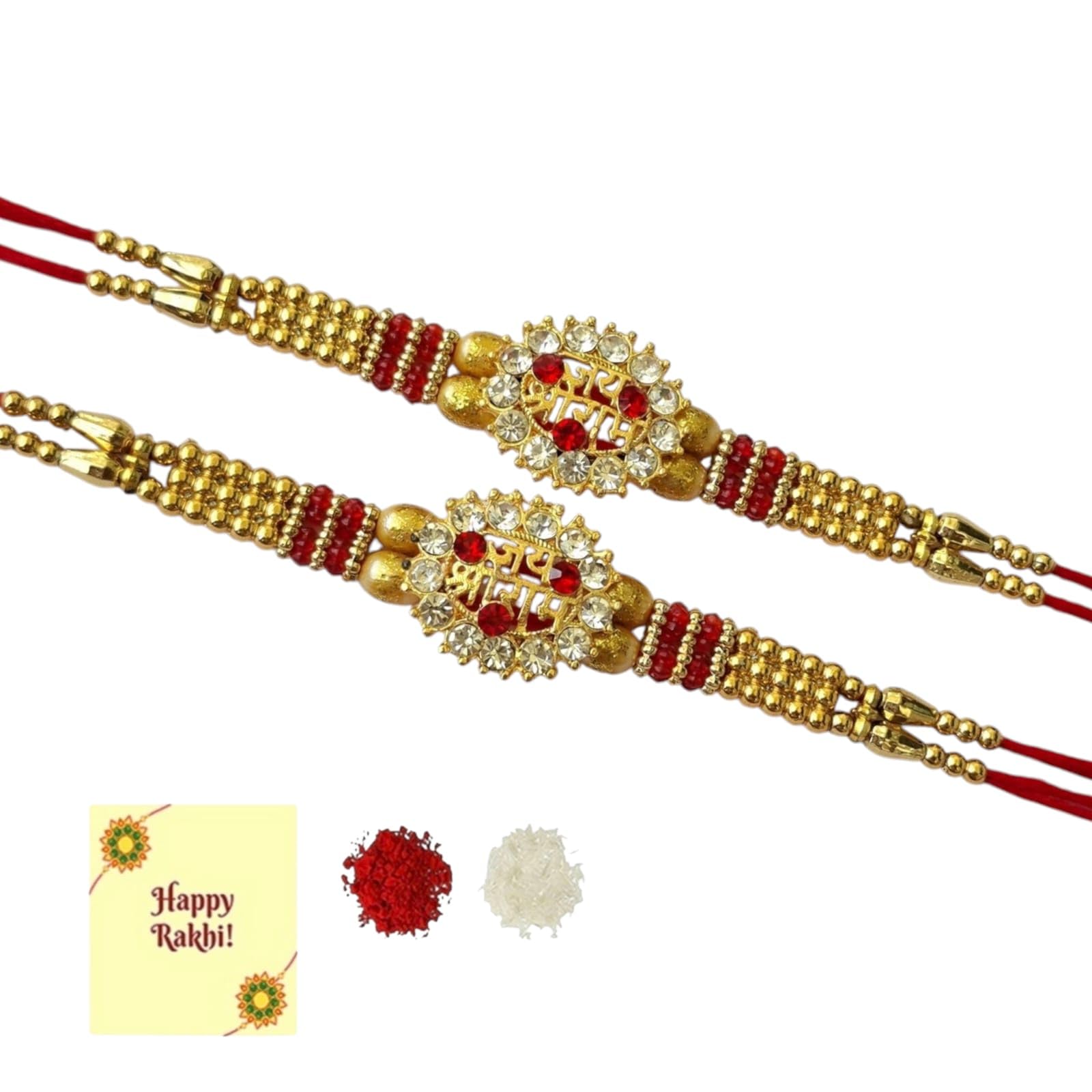 Multicolor Jay Shree Ram Rakhi For Brother With Roli Chawal And Greetings Card Pack Of-image-45