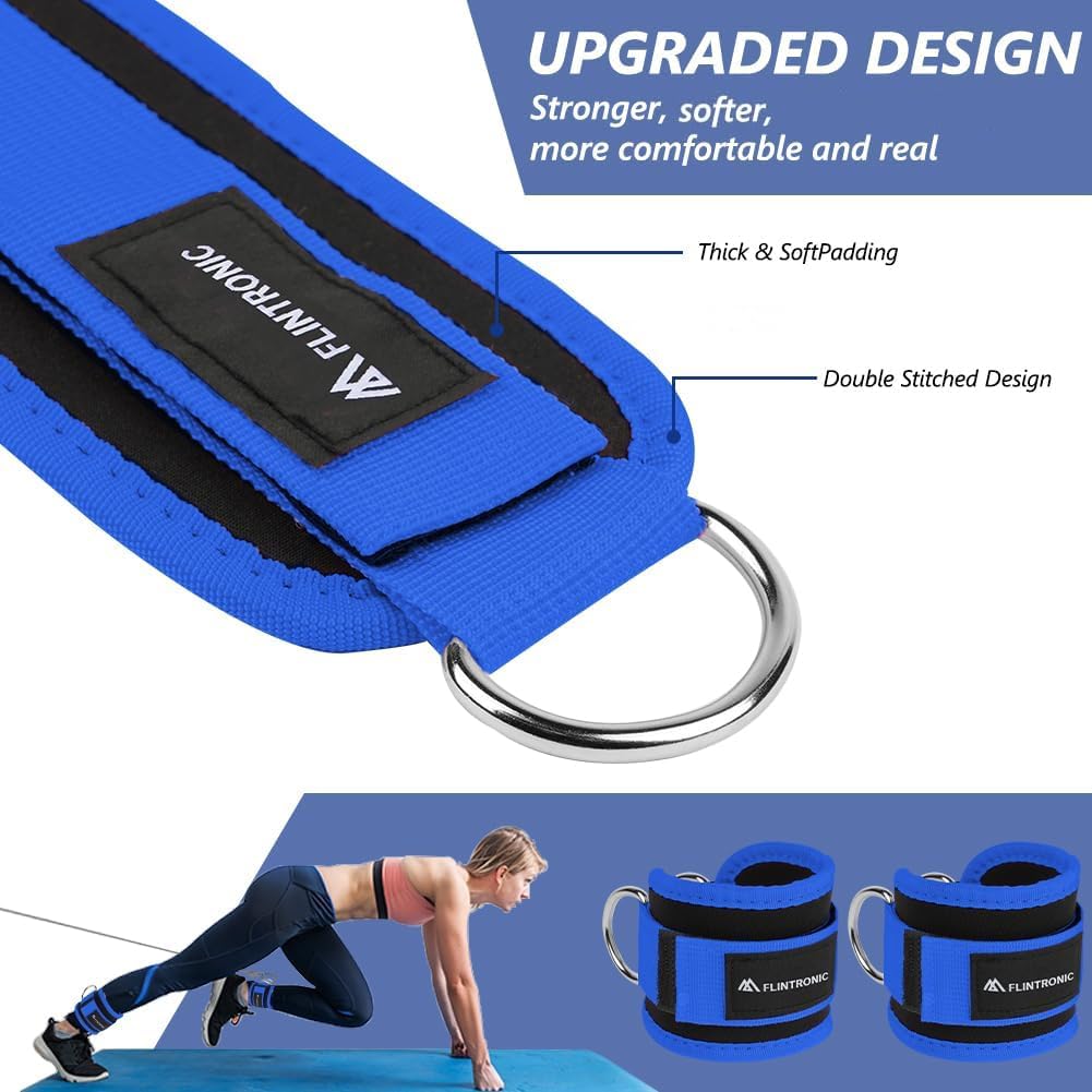 Flintronic Cavigliere Cavi Palestra, 1Paio Neoprene Cinghie per Caviglia, Cavigliere Puleggie con Doppio D Anello, Palestra Cavigliera Regolabile, Allenamento Glutei Esercizi Gambe, Accessori Palestra