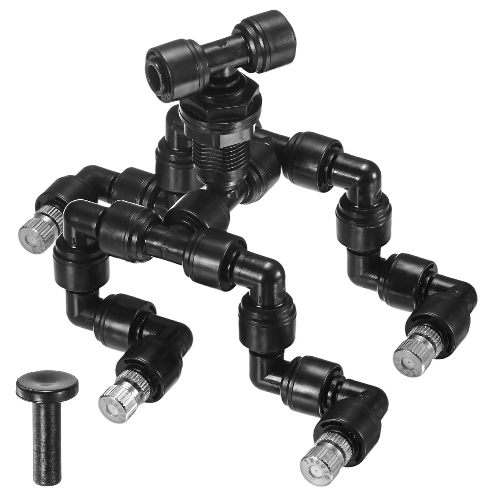 M METERXITY Reptile Mister Nozzles, 0.6mm Pore Copper 1/4" Four-Head Reptile Misting Spray Nozzle with Plug for Terrarium/Vivarium, 360 Degree Adjustable Detachable Nozzles [Black]