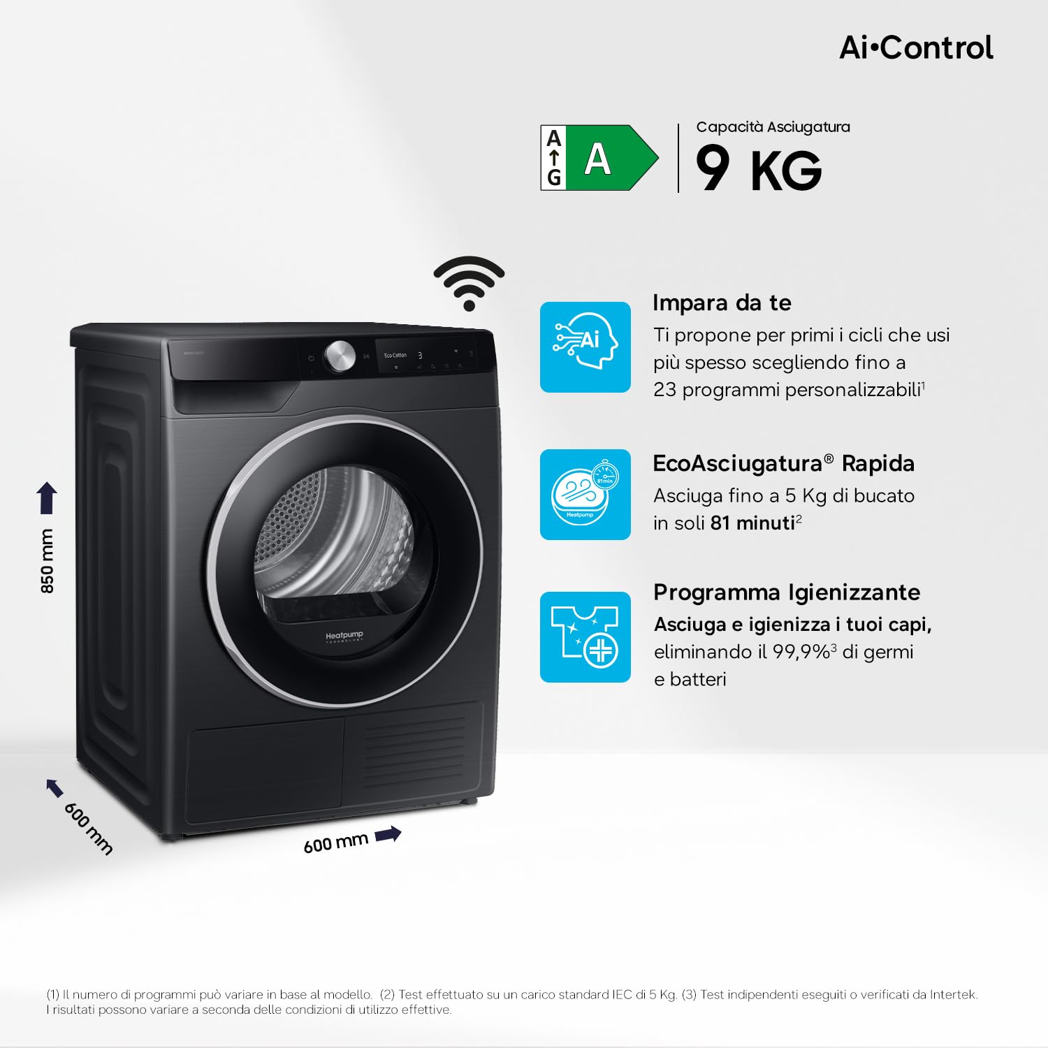 AI Control DV90DG6845LB/U3 Aspirapolvere 9 kg Wi-Fi Optimal Dry Sensor - Dettaglio