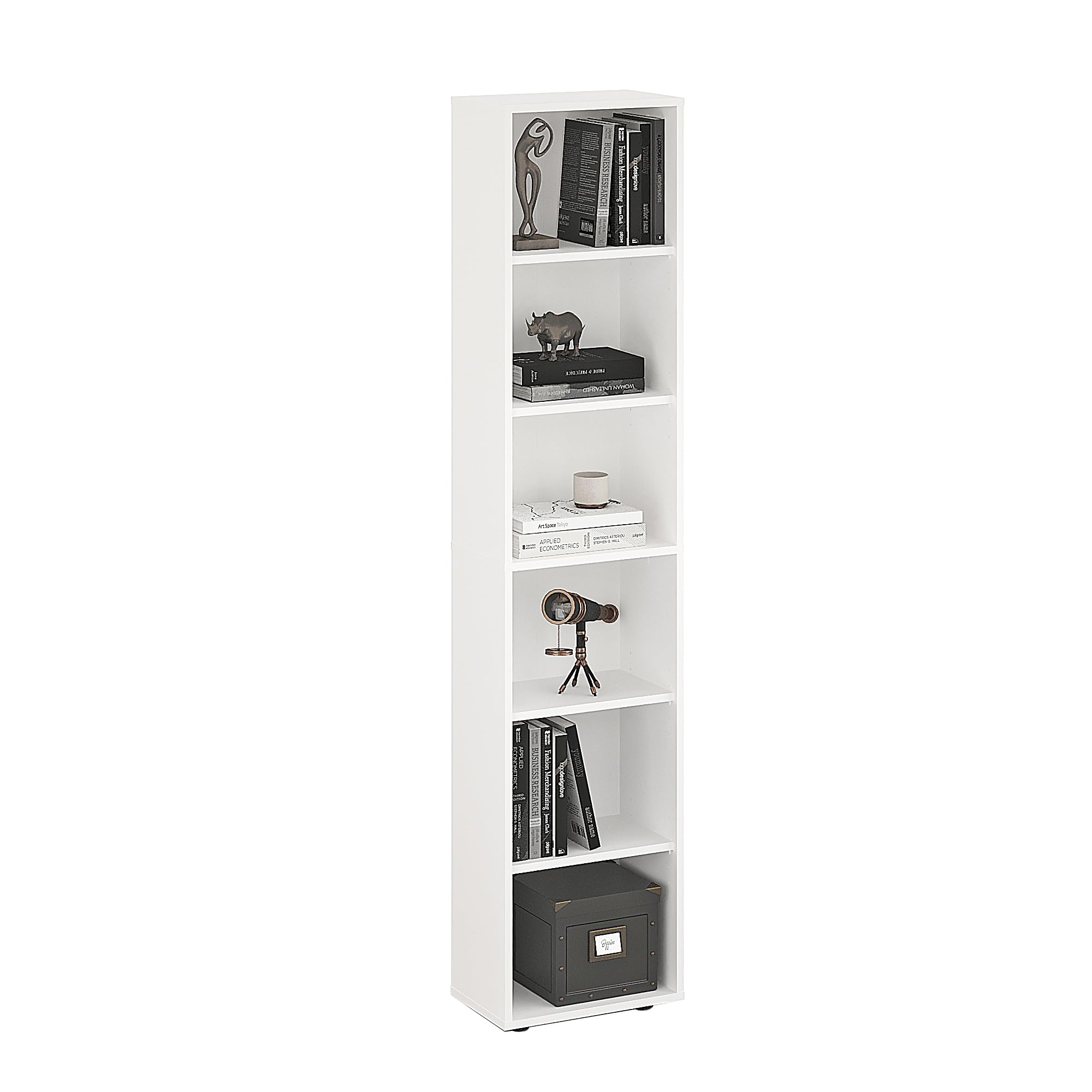 KOMTO Regal 40 cm breit Weiß - Bücherregal mit 6 Ebenen und Höhenverstellbare Regale, Standregal, Aufbewahrungsregal | Bookshelf Lumo 40 x 180 x 24 cm (BxHxT)