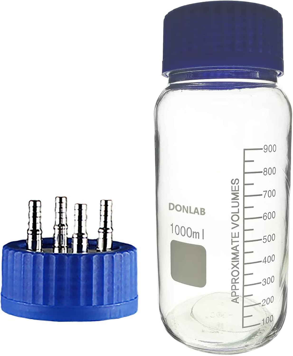 MCH Glass 1000ml/1L Round Reagent Bottle Wide-Mouth Bottle Jar With Small-size Adapter Pipe GL80 Mobile Phase Cap