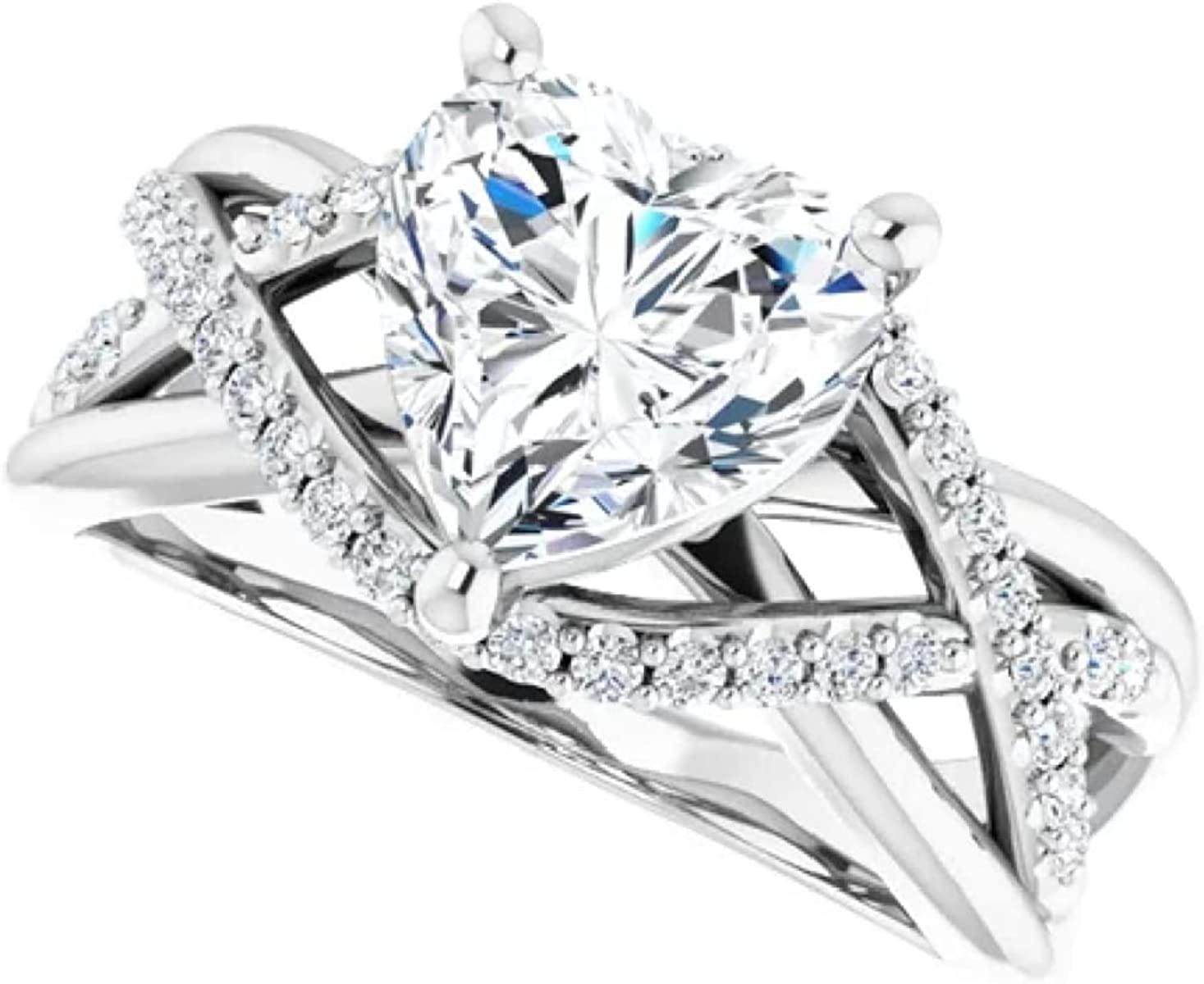 GenericKeshav Jewels 2CT Heart Cut Moissanite Diamond D Color VVS Clarity Ring Set 14K White Gold Wedding Bridal Engagement Ring Vintage Antique Ring Gift For New Year Anniversary Christmas