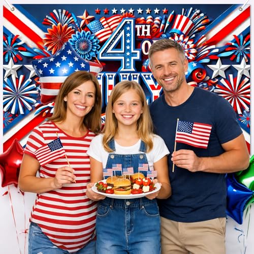 Image of BlissYard Independence Day Banner 71 x 43 Inch 4th of July Decorations Veterans Day Memorial Day Banner Decorations Supplies America Independence Day Theme Patry Decorations Indoor Outdoor Supplies